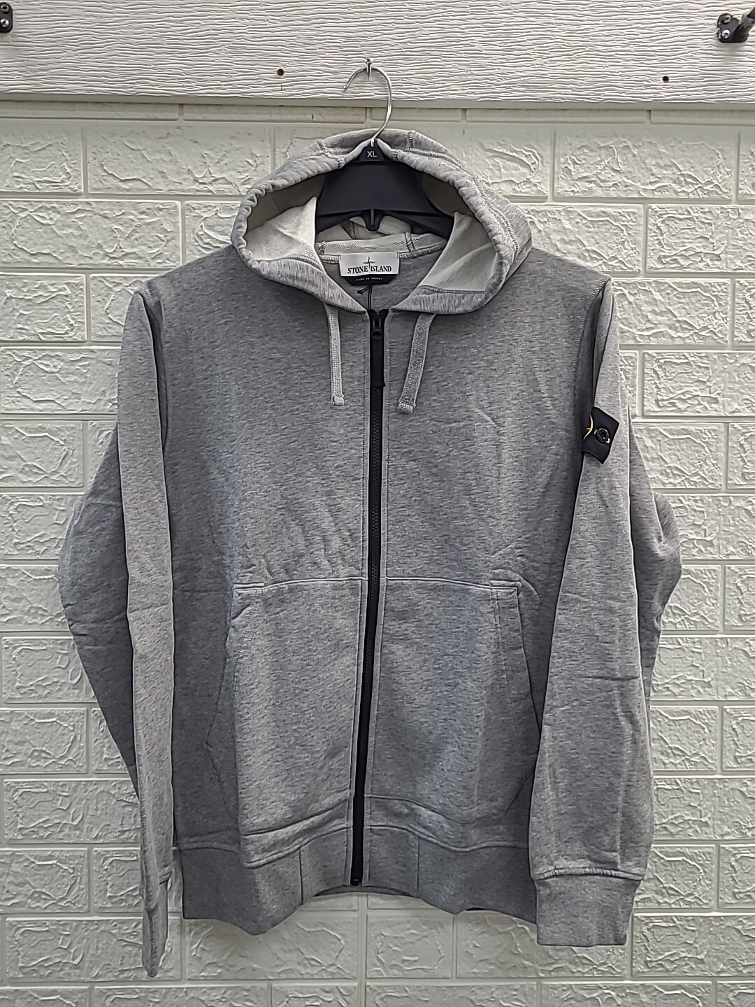 New Stone Island Long Sleeve Full Zip Gray Fleece Sweatshirt Size XXLarge