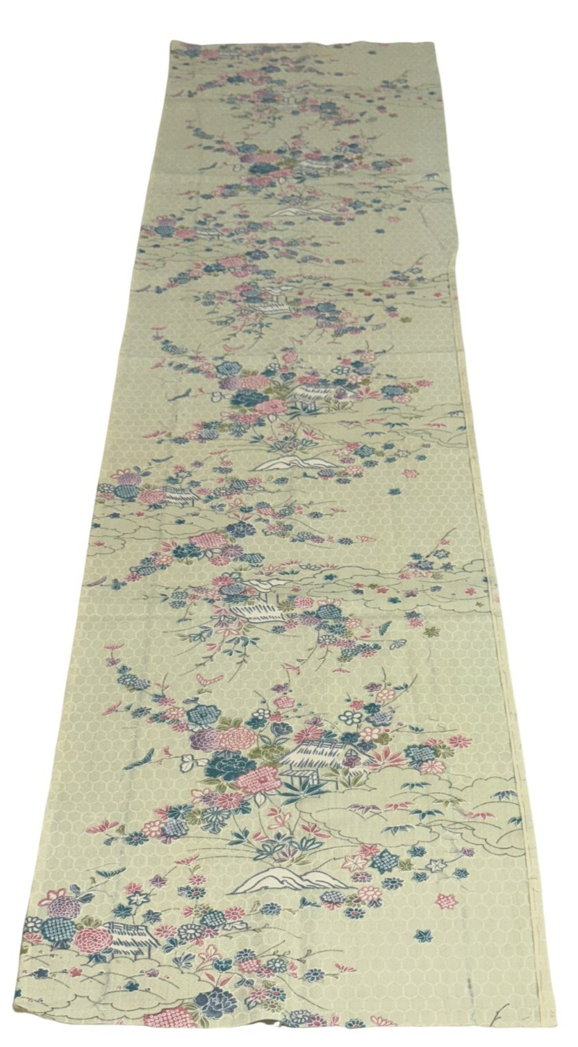 Japanese Vintage Kimono Fabric cloth Boro cotton green tradition Dirt 61×13.7in