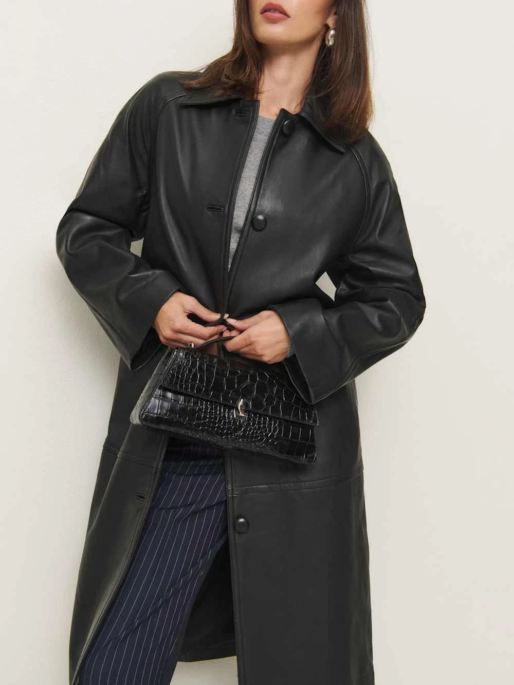 Womens Black Leather Trench Coat 100% Lambskin Size S M L XL XXL 3XL Custom Made