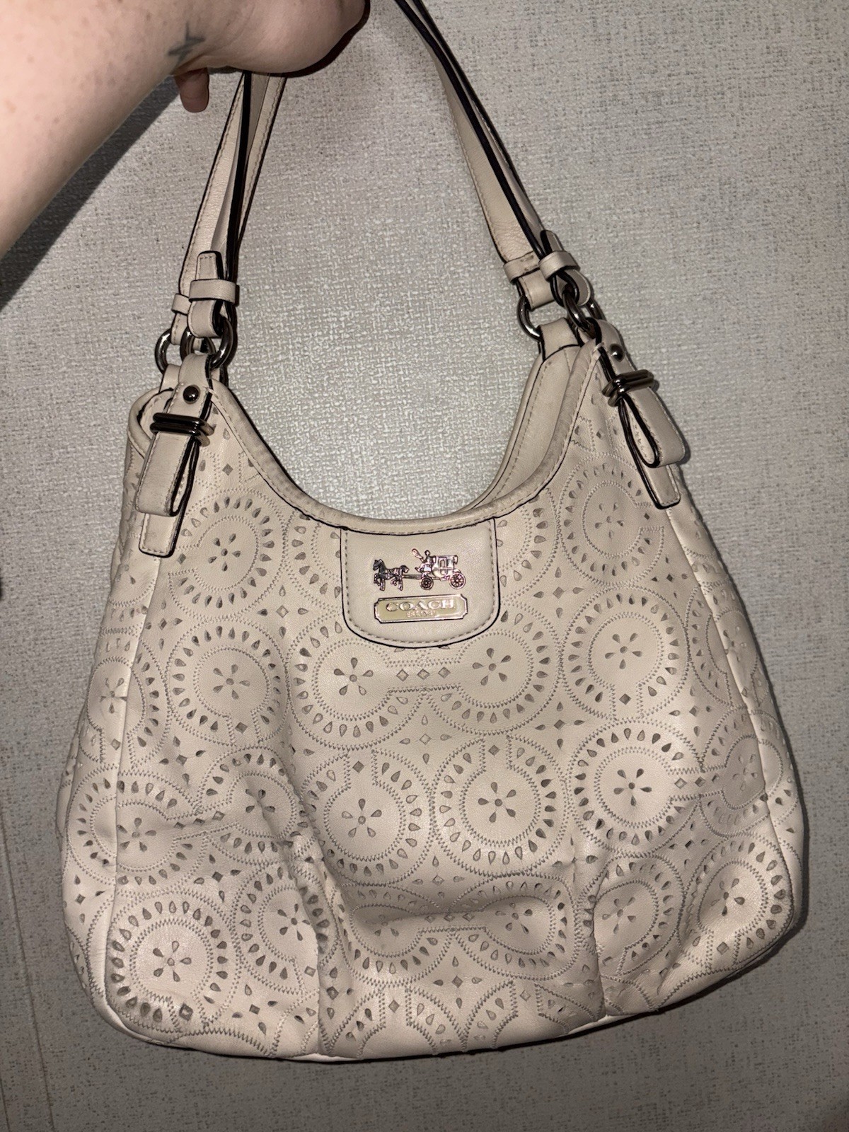 AUTHENTIC Coach Madison Maggie Bag With Cut Lace-leather