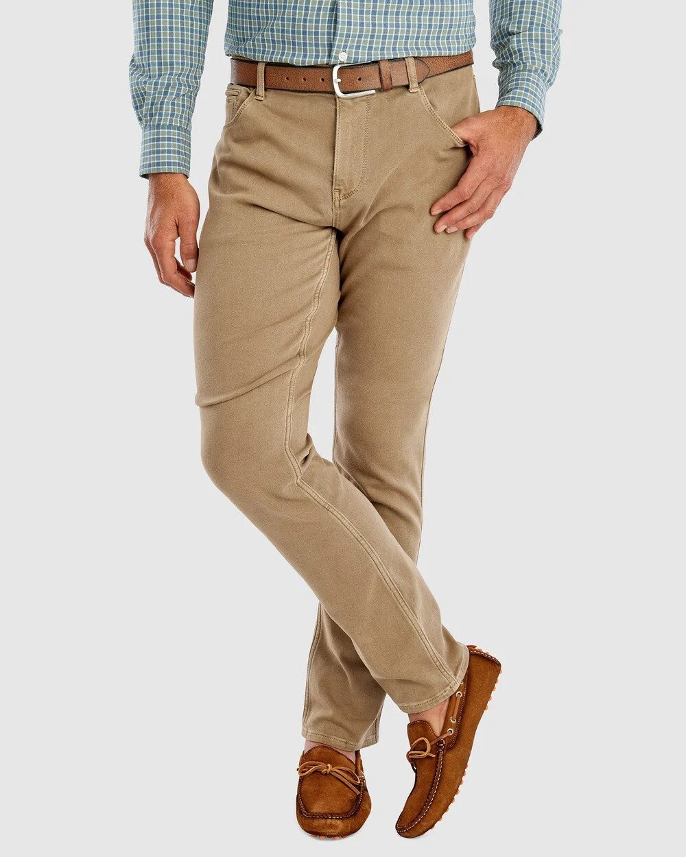 NWT JOHNNIE-O $178 TERRY STRETCH 5-POCKET PANT IN KHAKI SZ 38/34