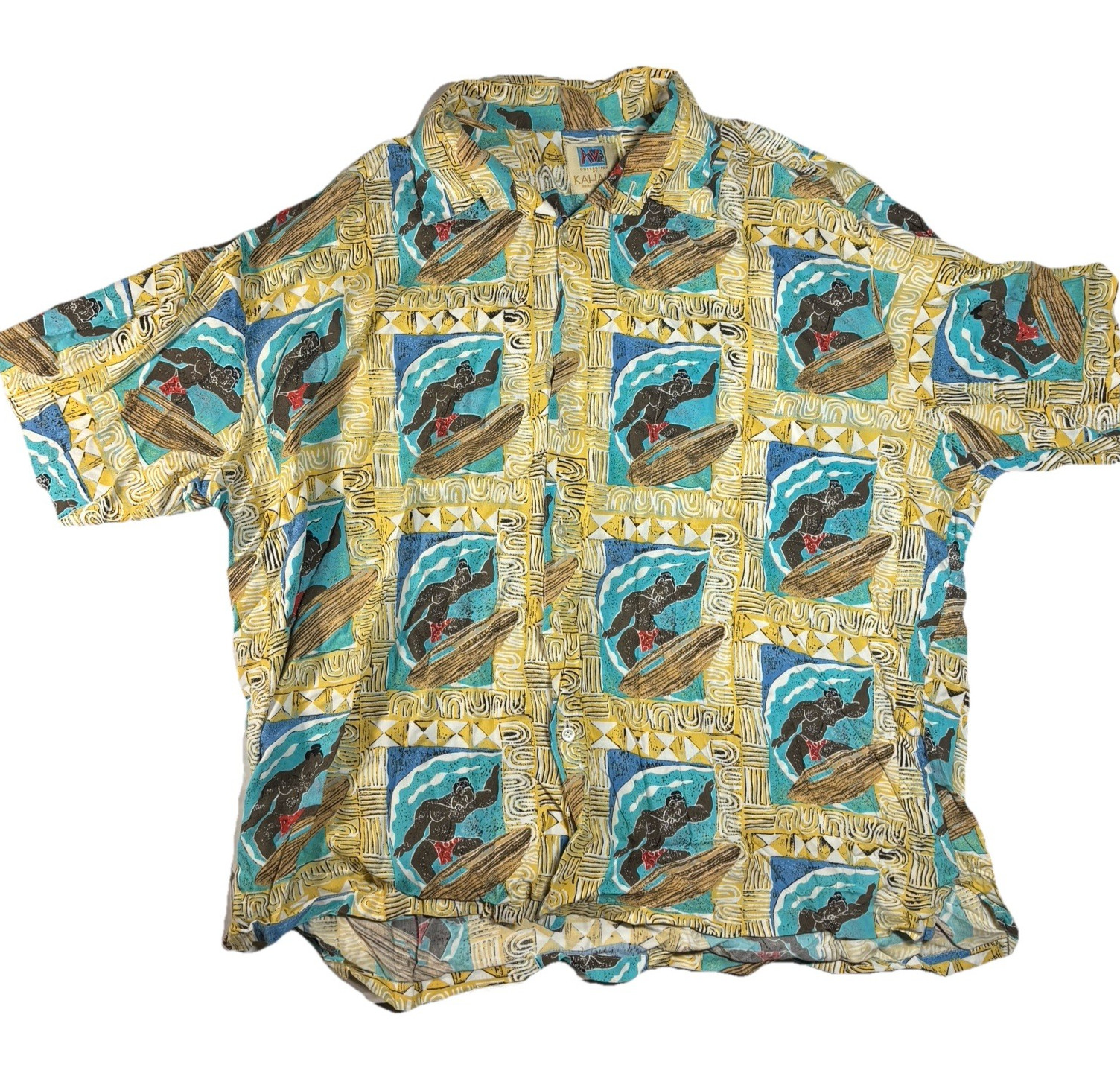 Kahala Hawaiian Shirt Avi Collection 2XL Handcraft AOP Surf Motif Button Up XXL