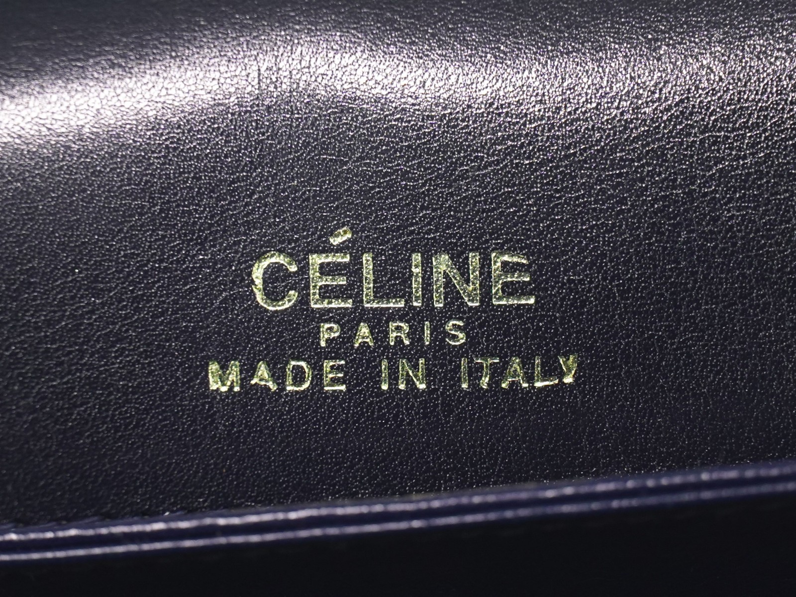 CELINE Horse Carriage Hardware Leather Shoulder Bag Navy Gold