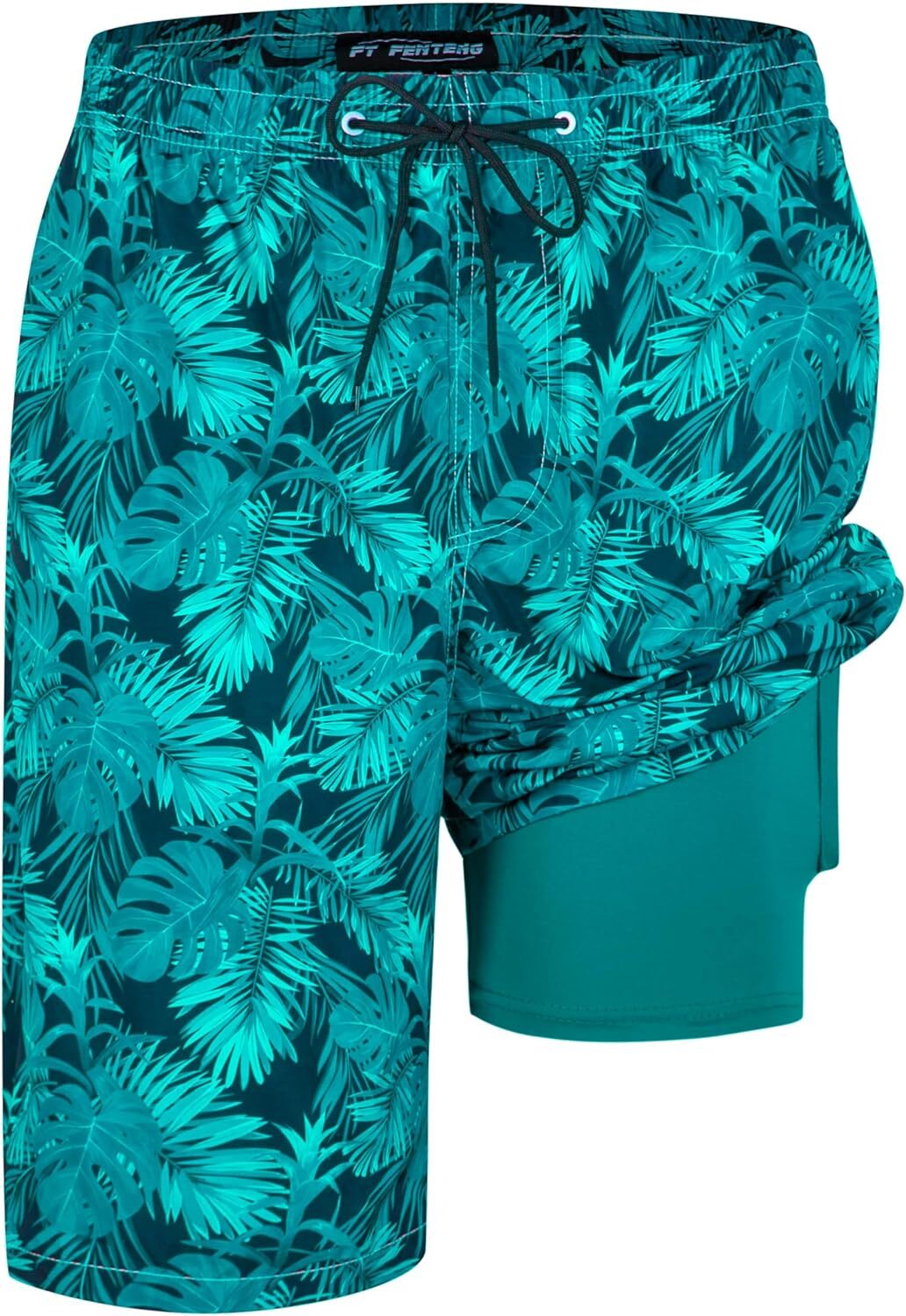 Men’s Quick Dry 2-in-1 Swim Trunks with Compression Liner Zipper Pockets Stretch