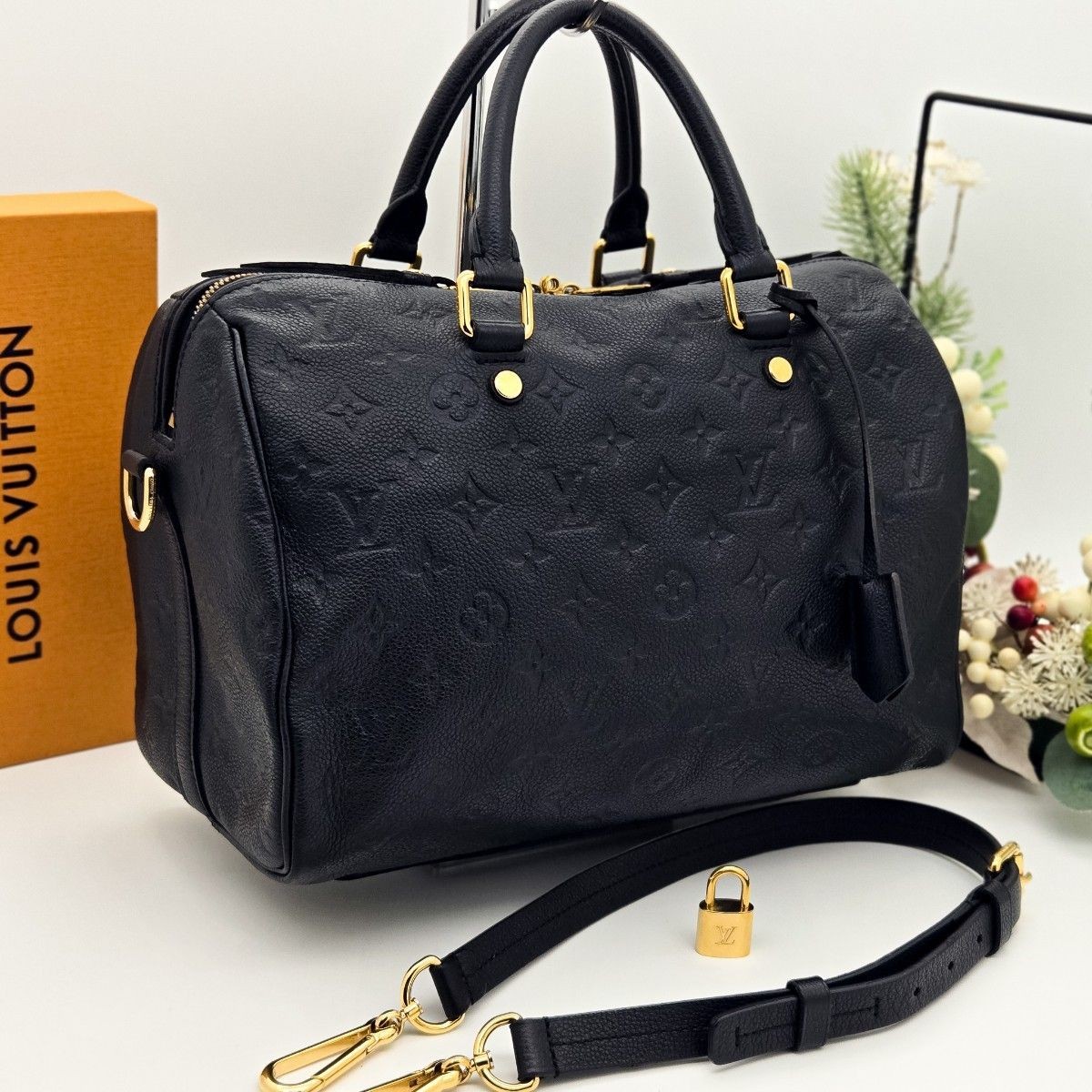 LOUIS VUITTON Bag: Empreinte Speedy Bandouliere 30 Black W30H21D17cm w/strap;