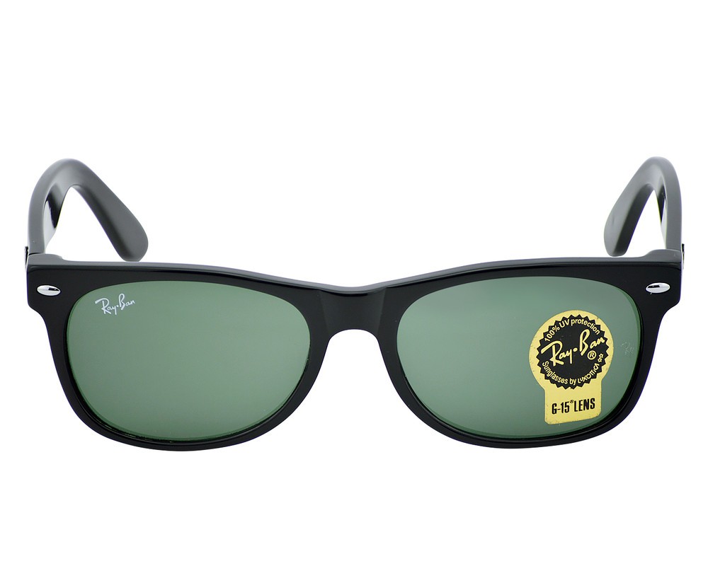 Ray-Ban Sunglasses RB2132 New Wayfarer Classic Black Frame Green Lens 55mm