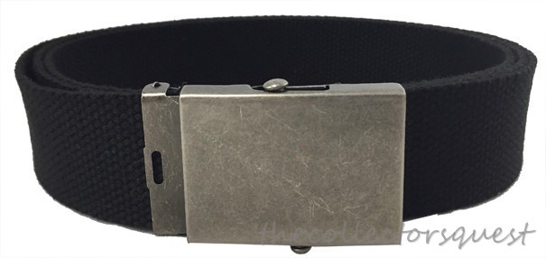 JAEGER CUSTOMS 1.5″ GUNMETAL SQ 50″ INCH BLACK CANVAS MILITARY WEB BELT BUCKLE