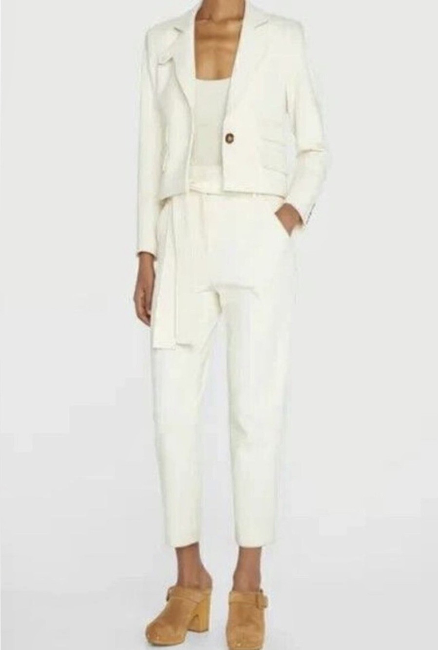 Veronica Beard Ecru Setti Paper Bag Cropped Pant 4