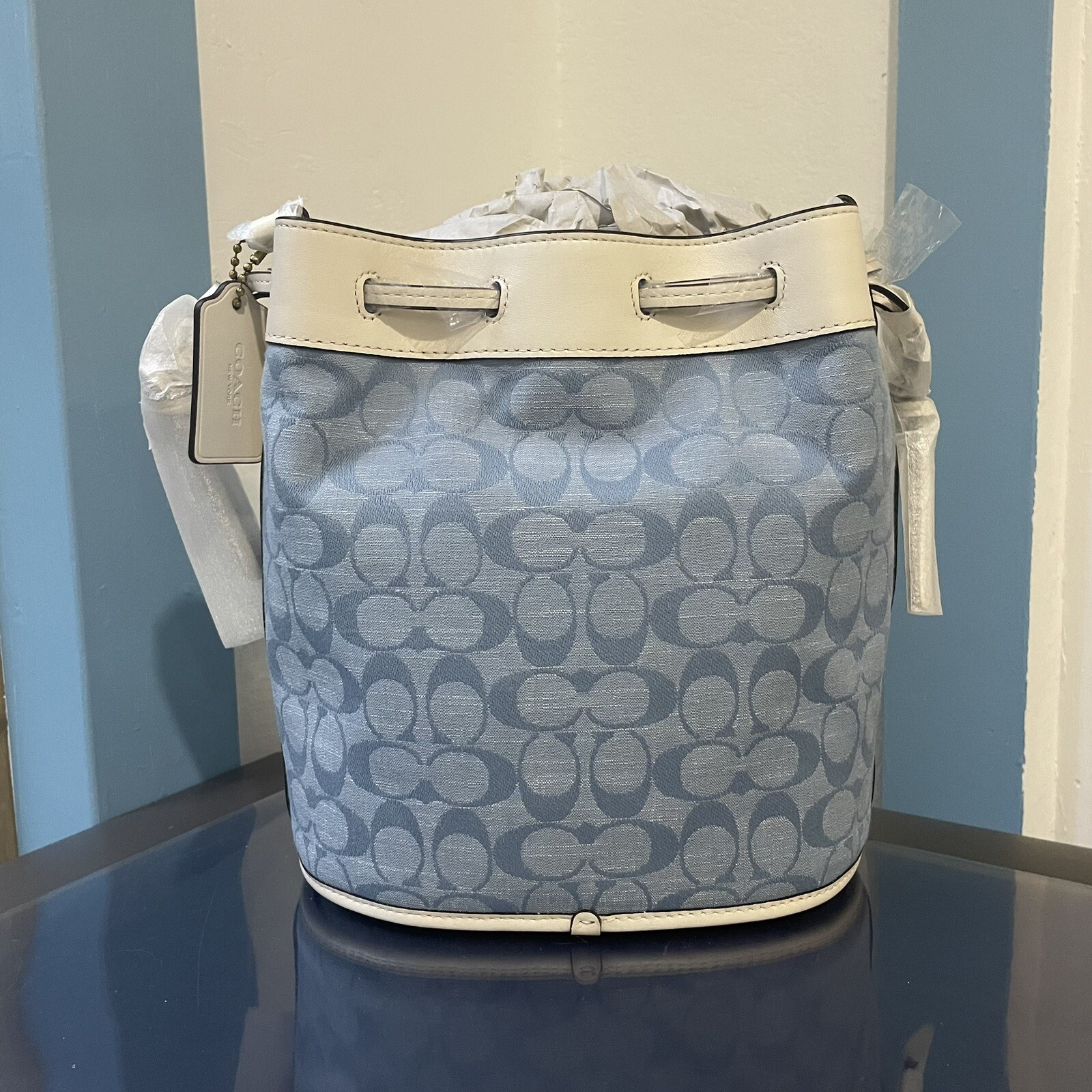 COACH Field Bucket Bag In Signature Jacquard, Blue, NEW WITH TAGS!!
