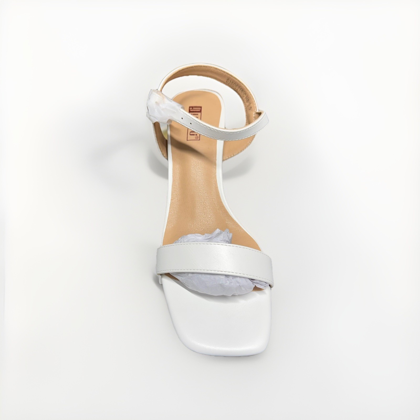 IDIFU White PU Block Heel Ankle Strap Sandals Size 8.5 New