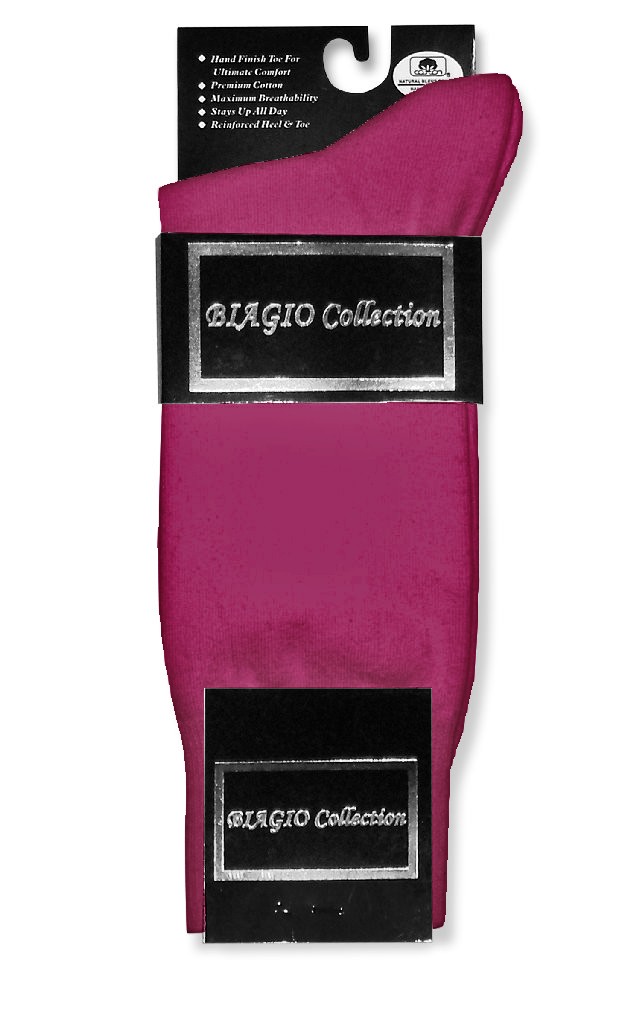 3 Pair of Biagio Men’s Solid HOT PINK Fuchsia Color Mens COTTON Dress SOCKS