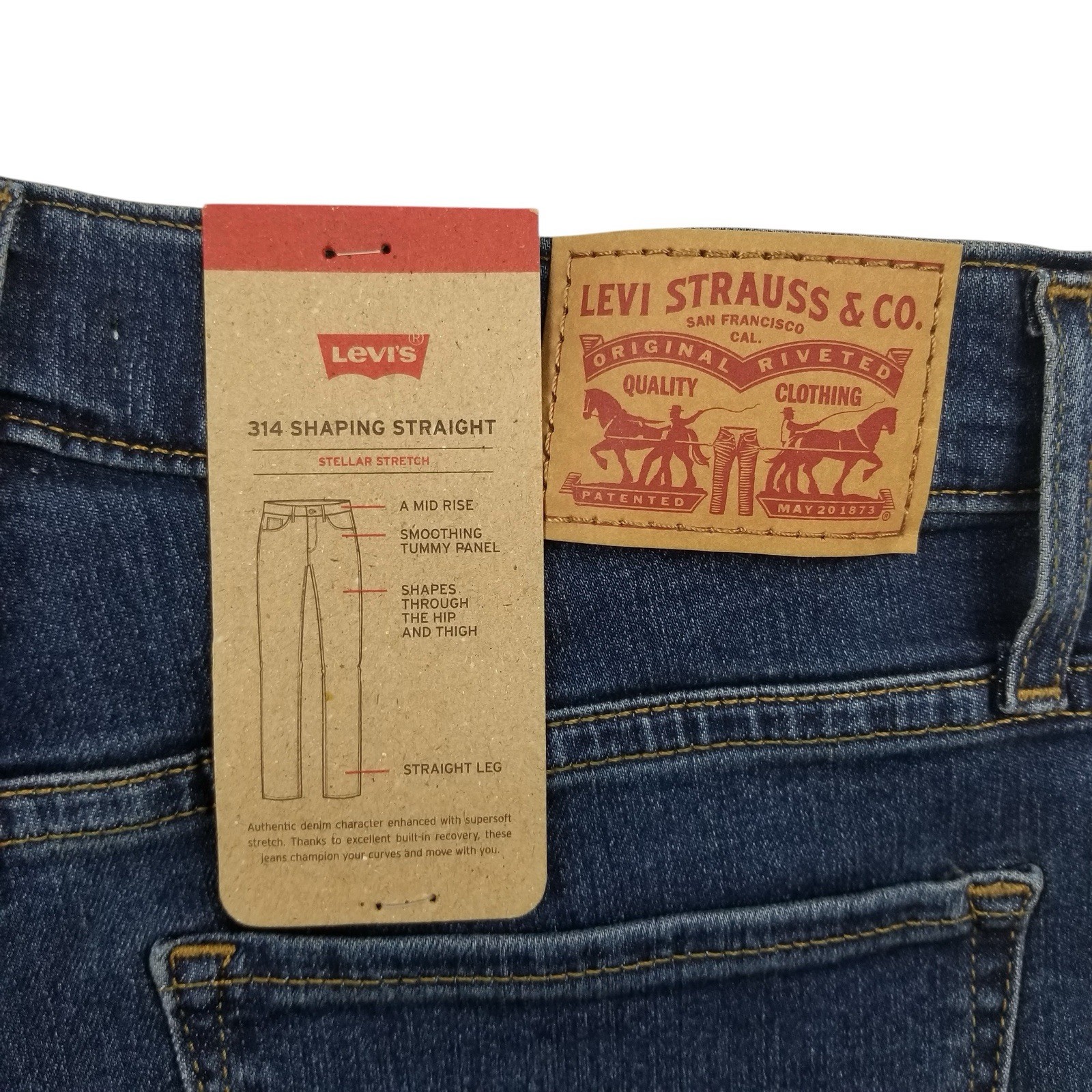 Levis 314 Shaping Straight Blue Med Wash Jeans Womens 28 x 32 New