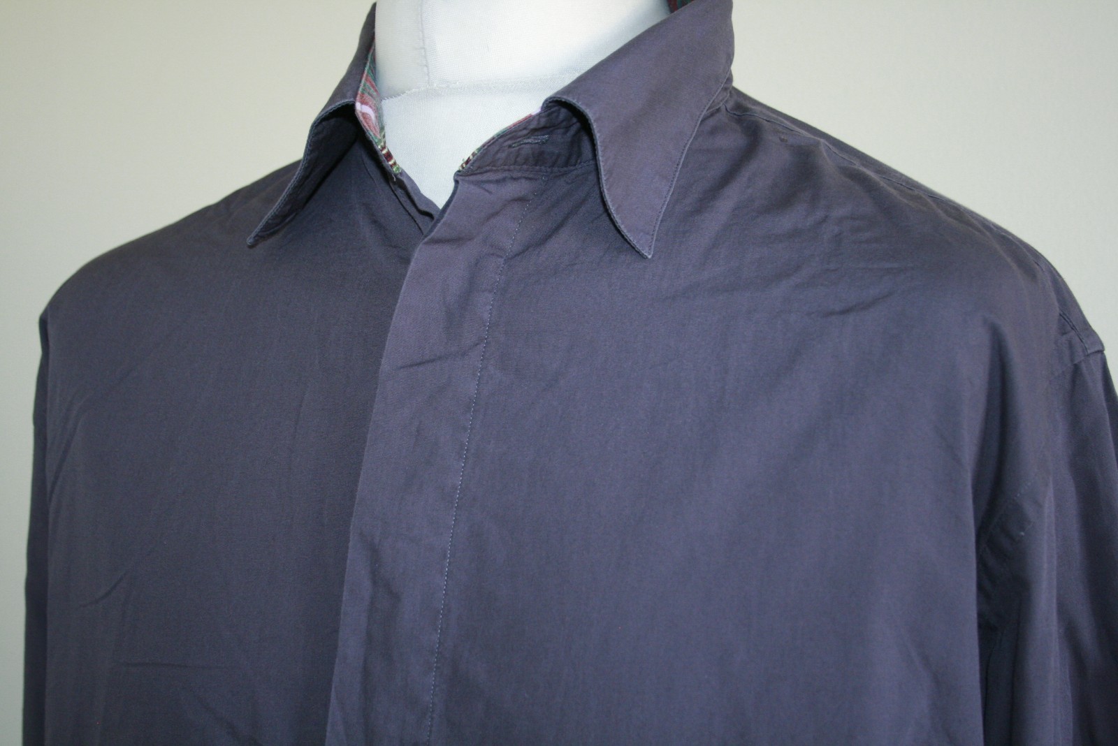 Ozwald Boateng Mens Hidden Placket Double Cuff Shirt – XL – Charcoal Grey Top