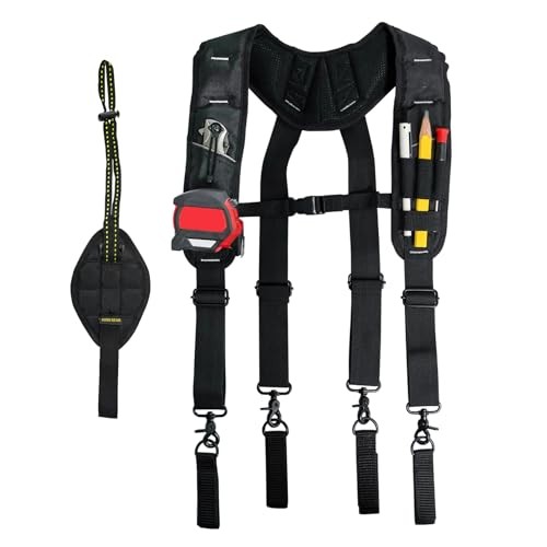 Tool Belt Suspenders for Men with Magnetic Wristband,Heavy Duty Work SW00A-BLK