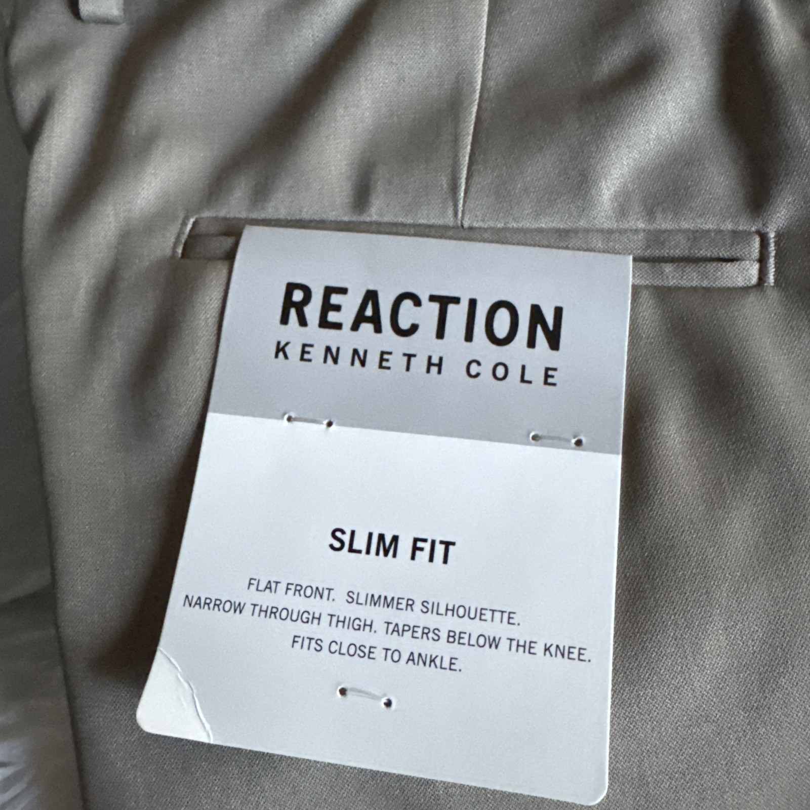 Kenneth Cole Reaction Slim Fit Pant size 32 X 29 Flat Front Oatmeal NEW