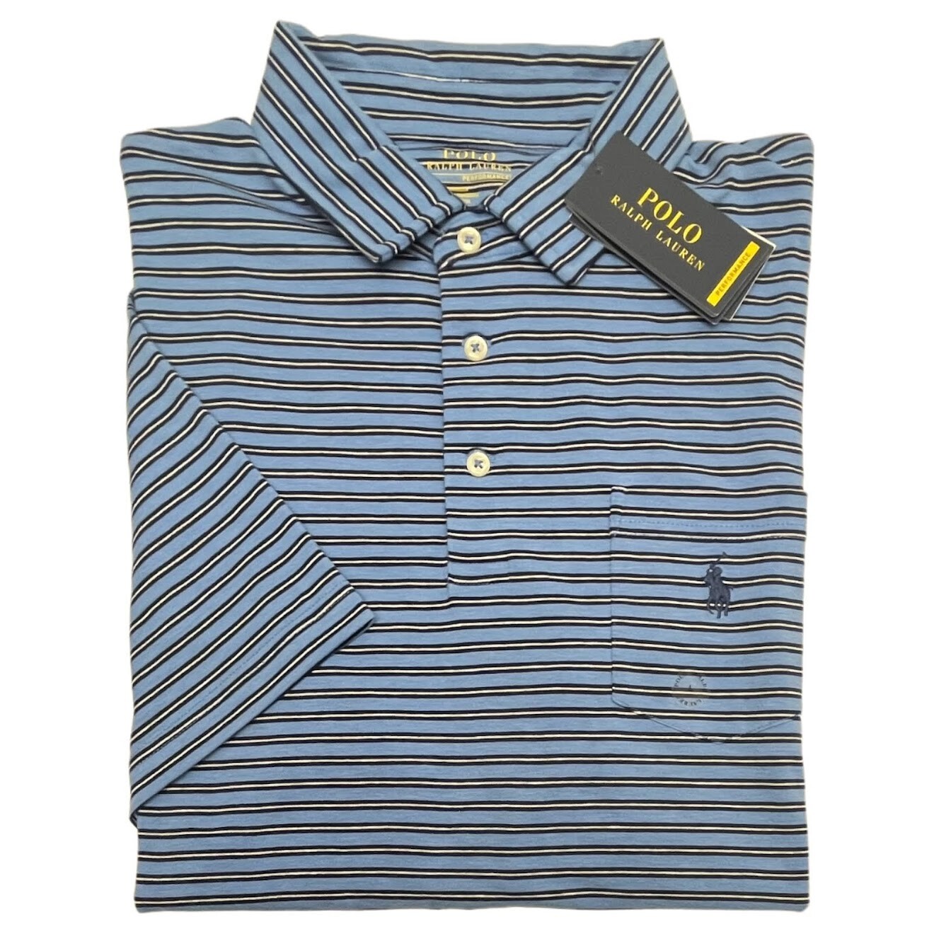 Polo Ralph Lauren Mens Performance Short Sleeve Shirt Blue Striped Jersey $98