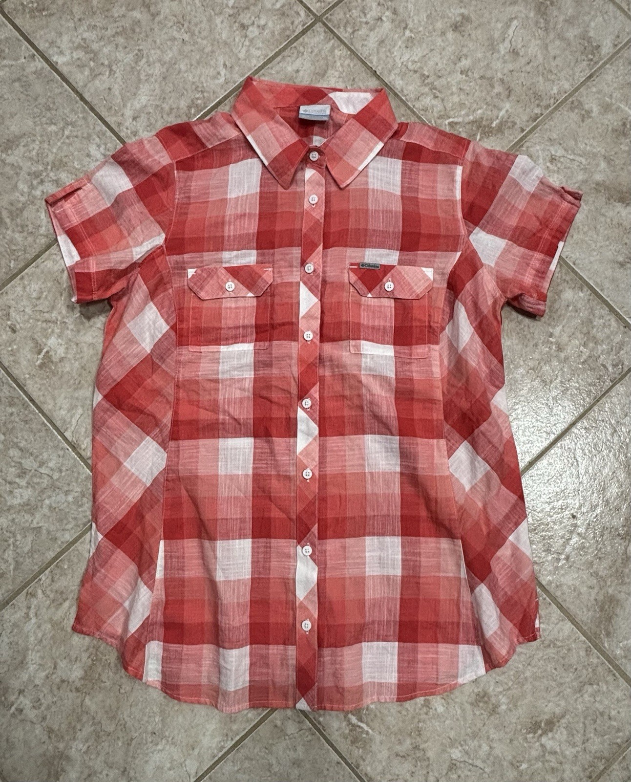 Columbia Plaid Button Up Shirt And Butterfly Tee 100% Cotton Women’s Size XL