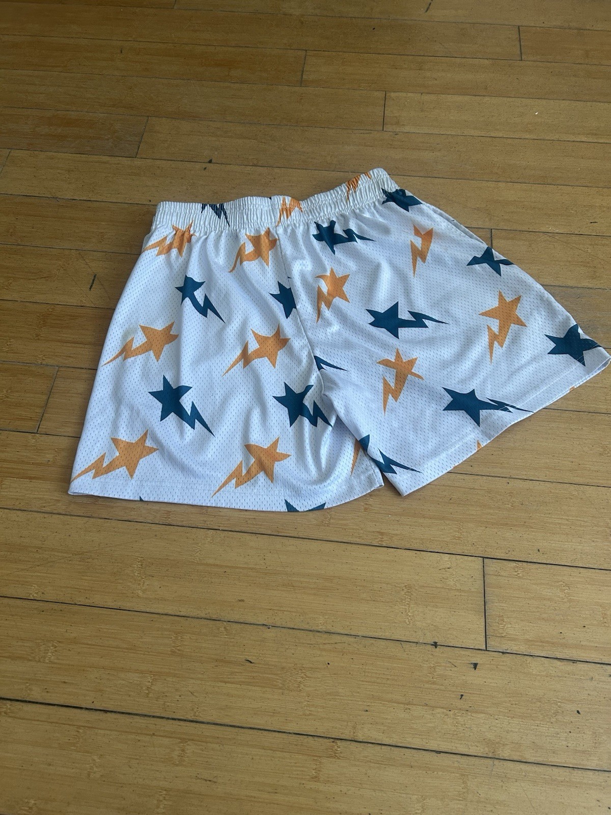 Eric Emanuel Men’s Shorts Size Large White Mesh Blue Yellow Stars New York