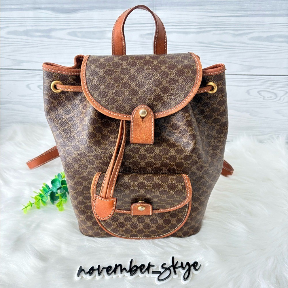 Celine Vintage Macadam PVC Leather & Canvas Backpack with COA