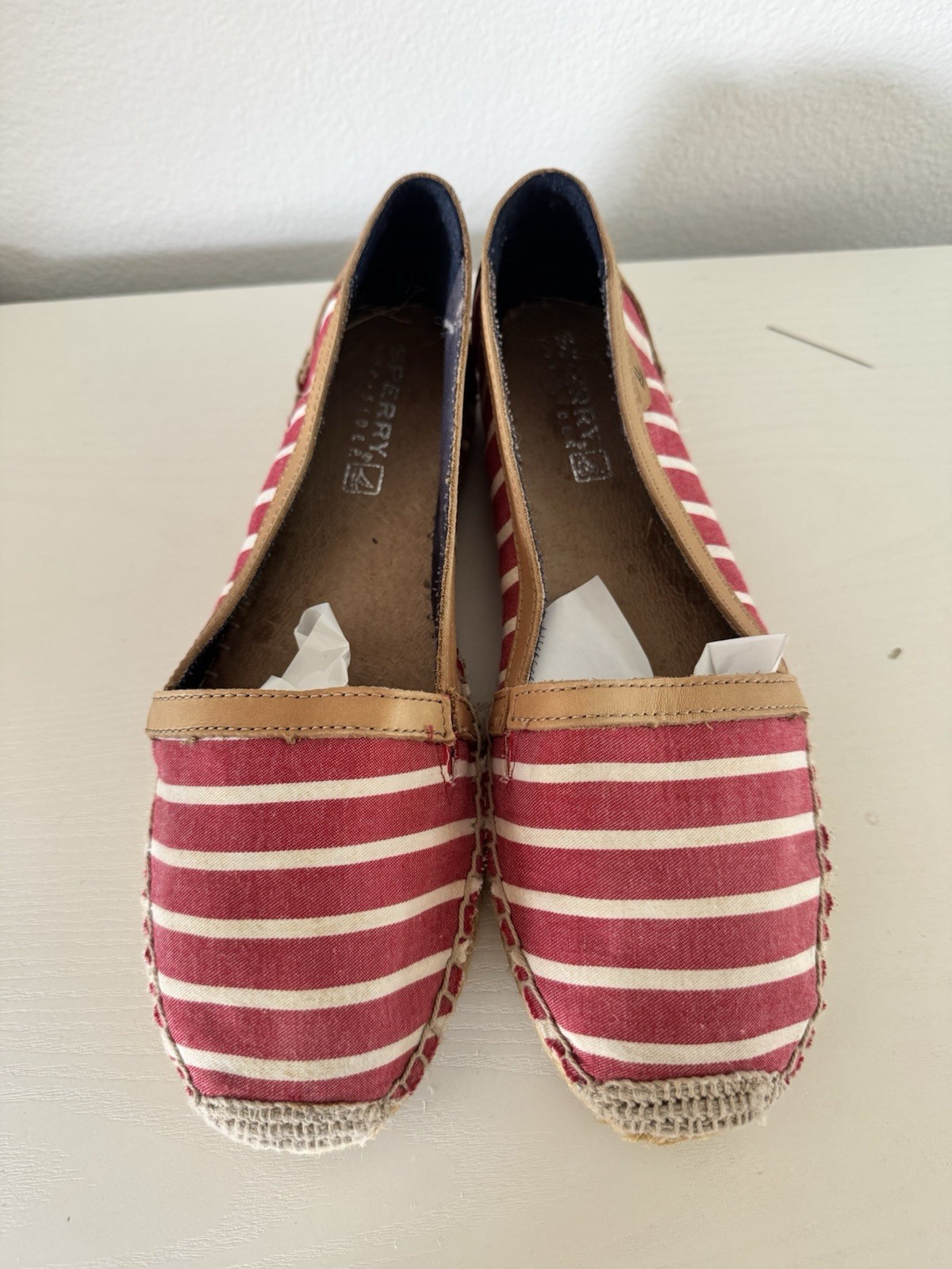 Sperry Top-Sider CoCo Espadrille Flat Red White Stripe Size 9 Jute Canvas Leathe