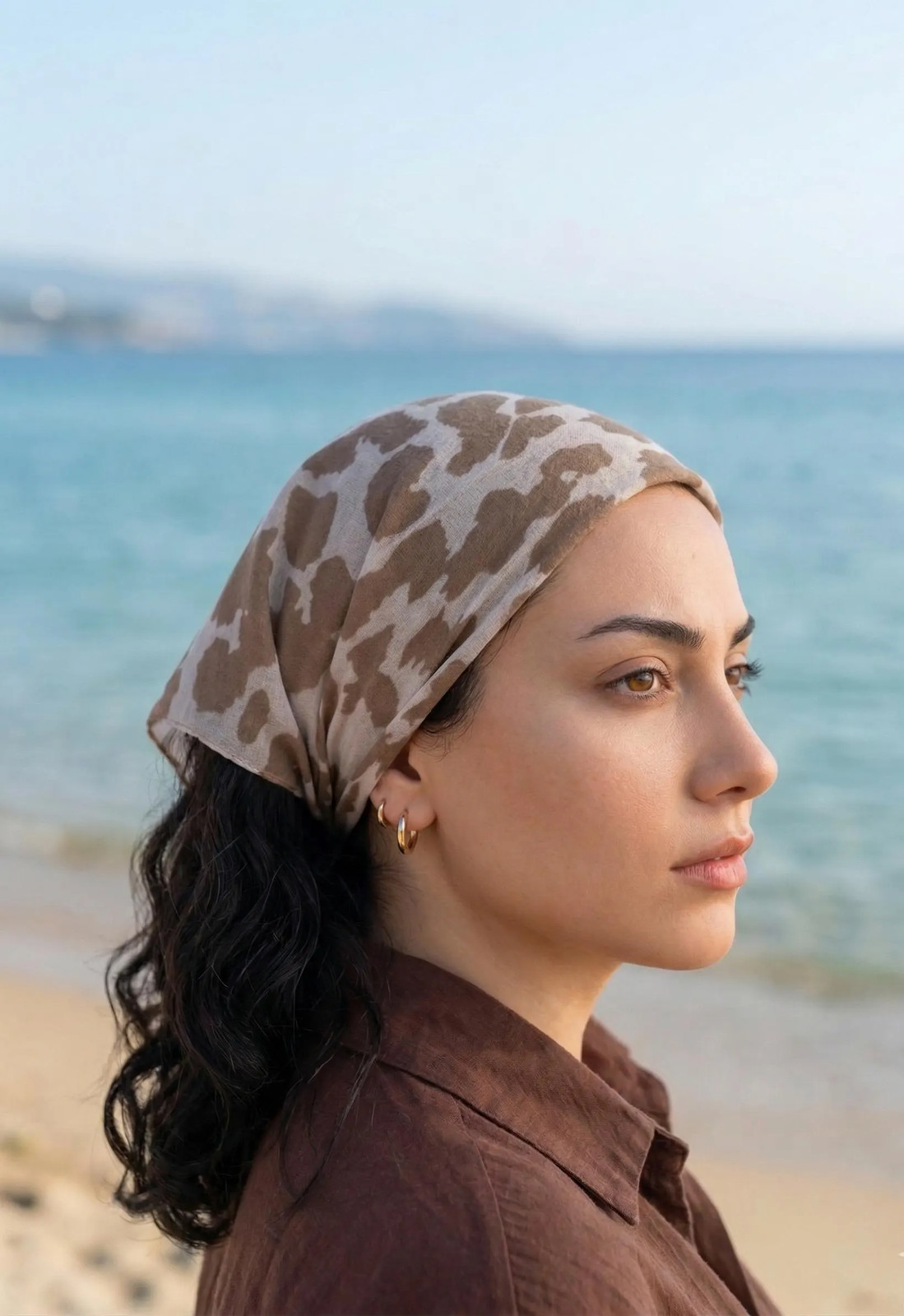 Leopard Print Cotton Bandana Boho Style Neck Scarf 19.7×19.7 in Handmade