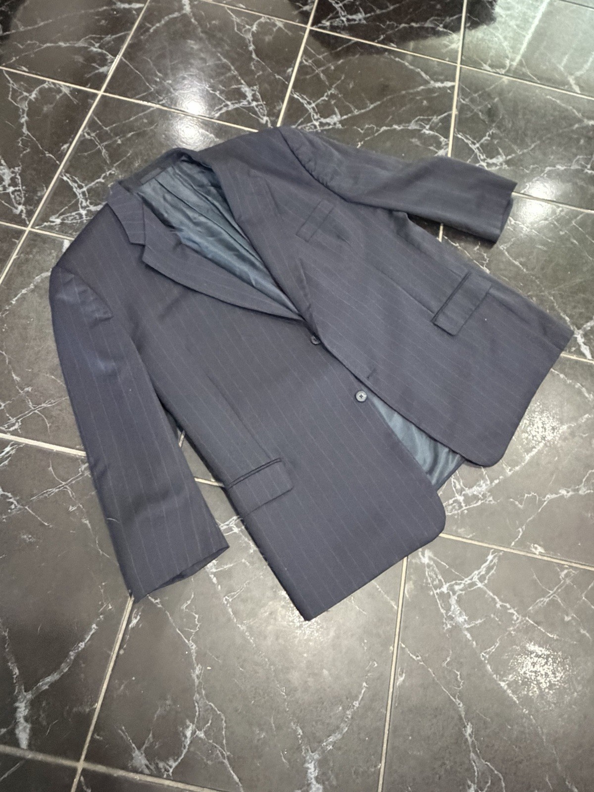 JHANE BARNES Gray Pinstripe Tuxedo Suit Jacket IT 52 2-Button Notch