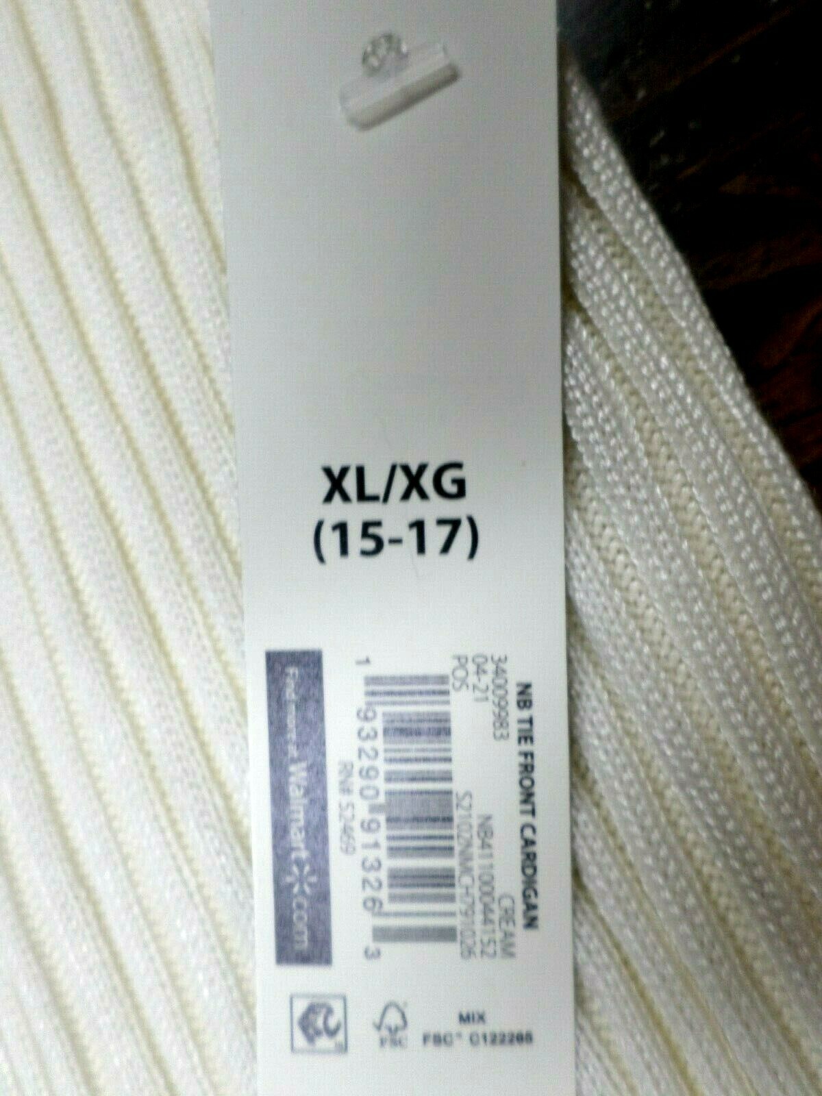 No Boundaries Juniors Tie Front Cardigan Ivory Color Size X-Large (15-17) New