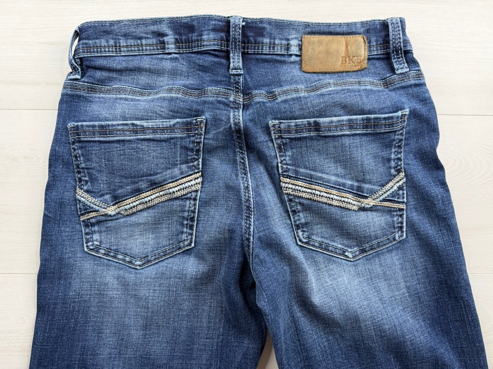 Buckle BKE Jake Bootcut Jeans Dark Wash Stretch Whiskered Denim Mens 31×36 EUC