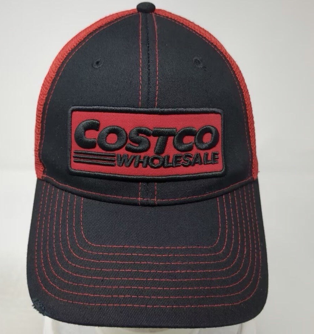 Costco Wholesale Hat Cap Snap Back Black Red Mesh Trucker Adjustable Logo Patch