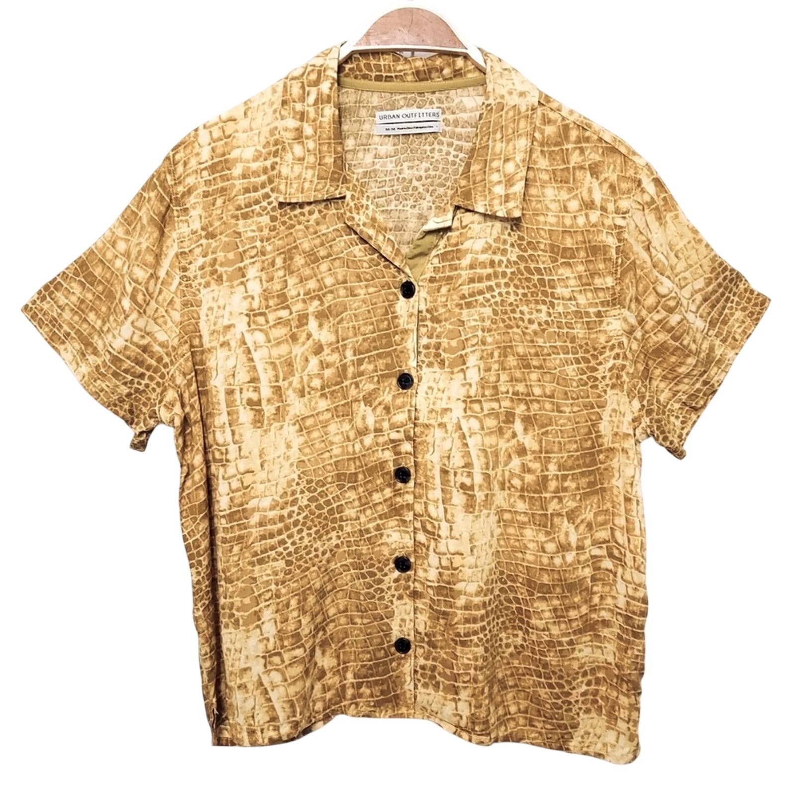 Urban Outfitters Yellow Gold Snake Skin Short Sleeve Button Blouse Top Medium