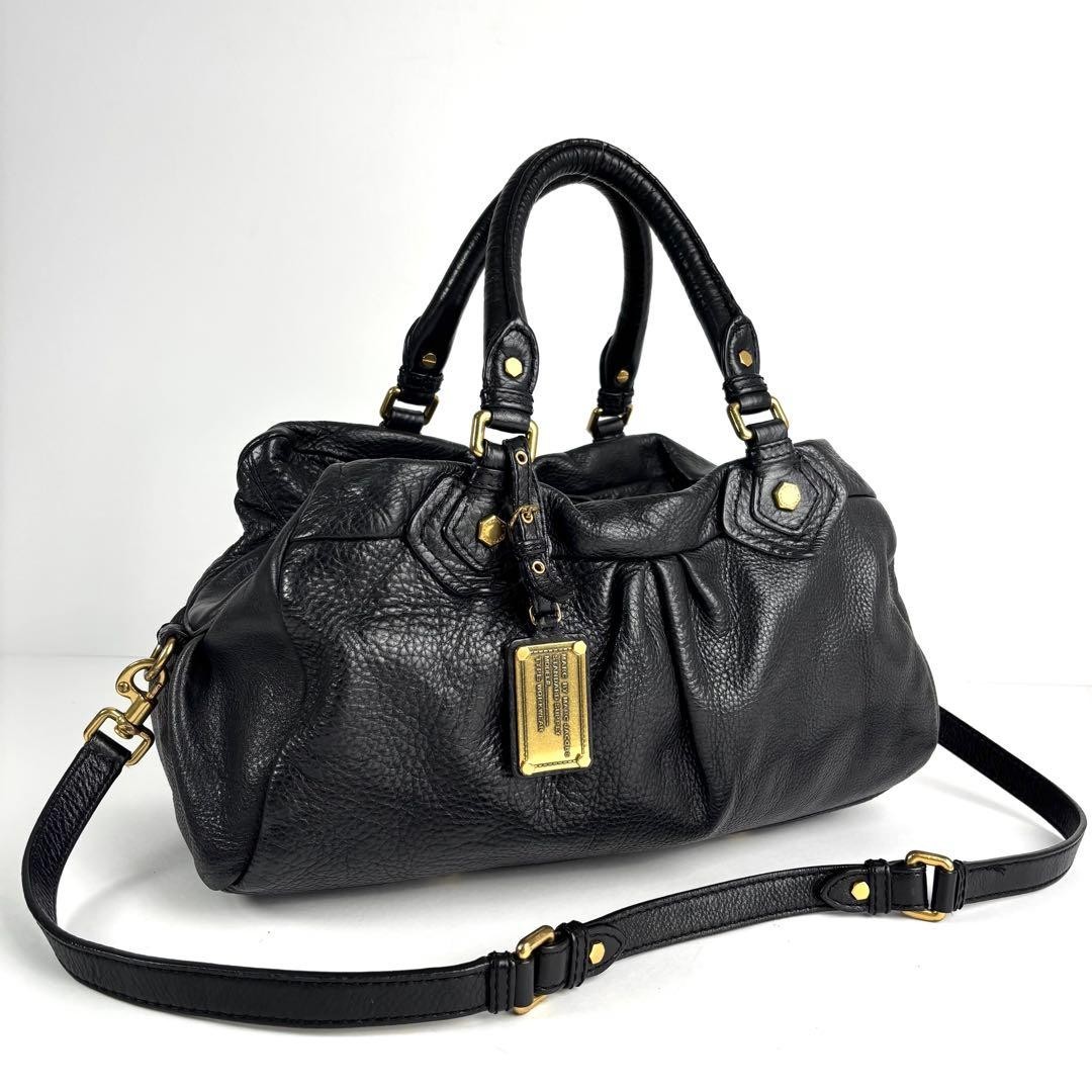 Marc by Marc Jacobs Classic Q Black Leather 2 Way Shoulder Bag Y2K Auth e76
