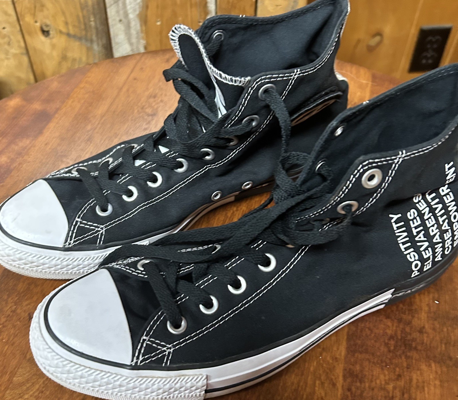 Converse MENS 10 Seek Peace Black White Chuck Taylor High Top Shoes Unisex