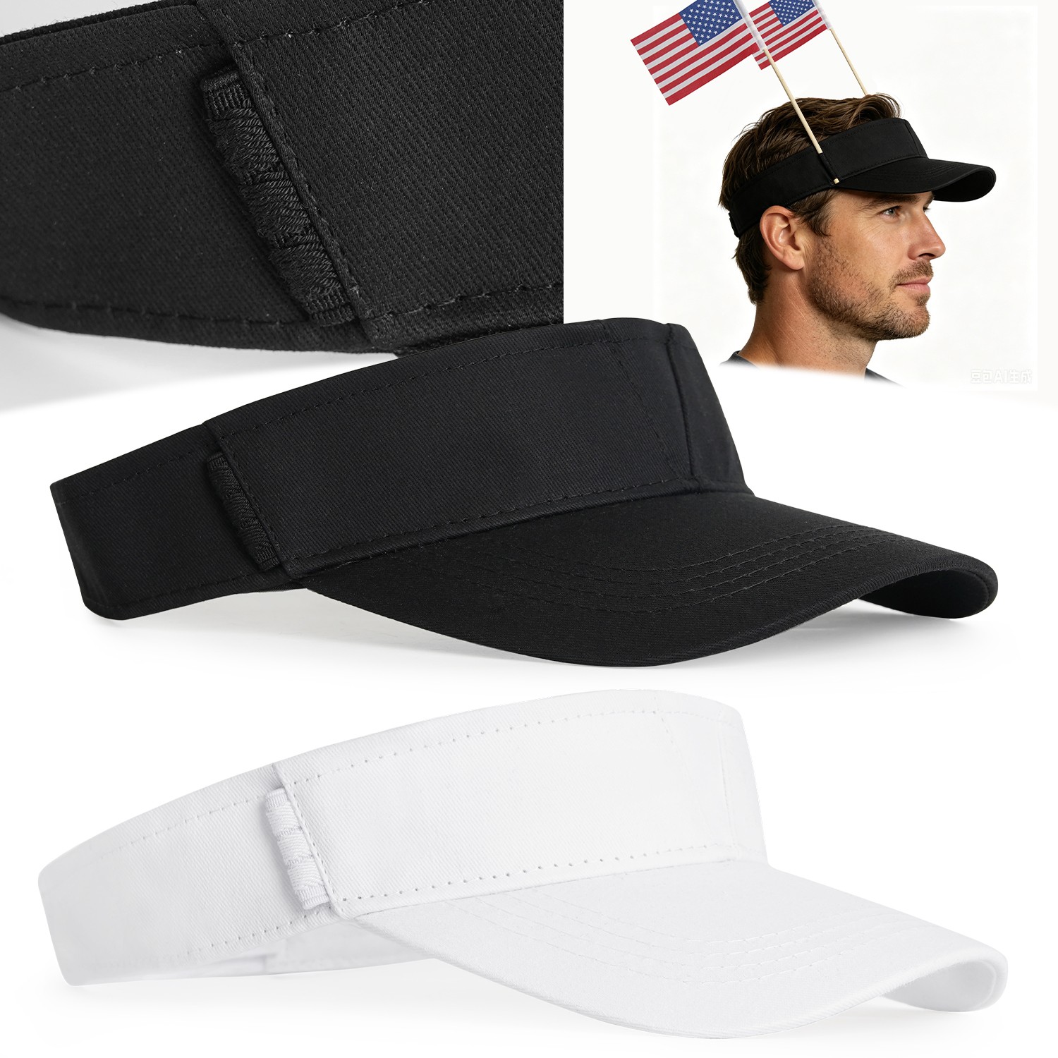 Dual Flag Holder Sun Visor Hat for 4th July Sports Fan Cheer Soccer Events