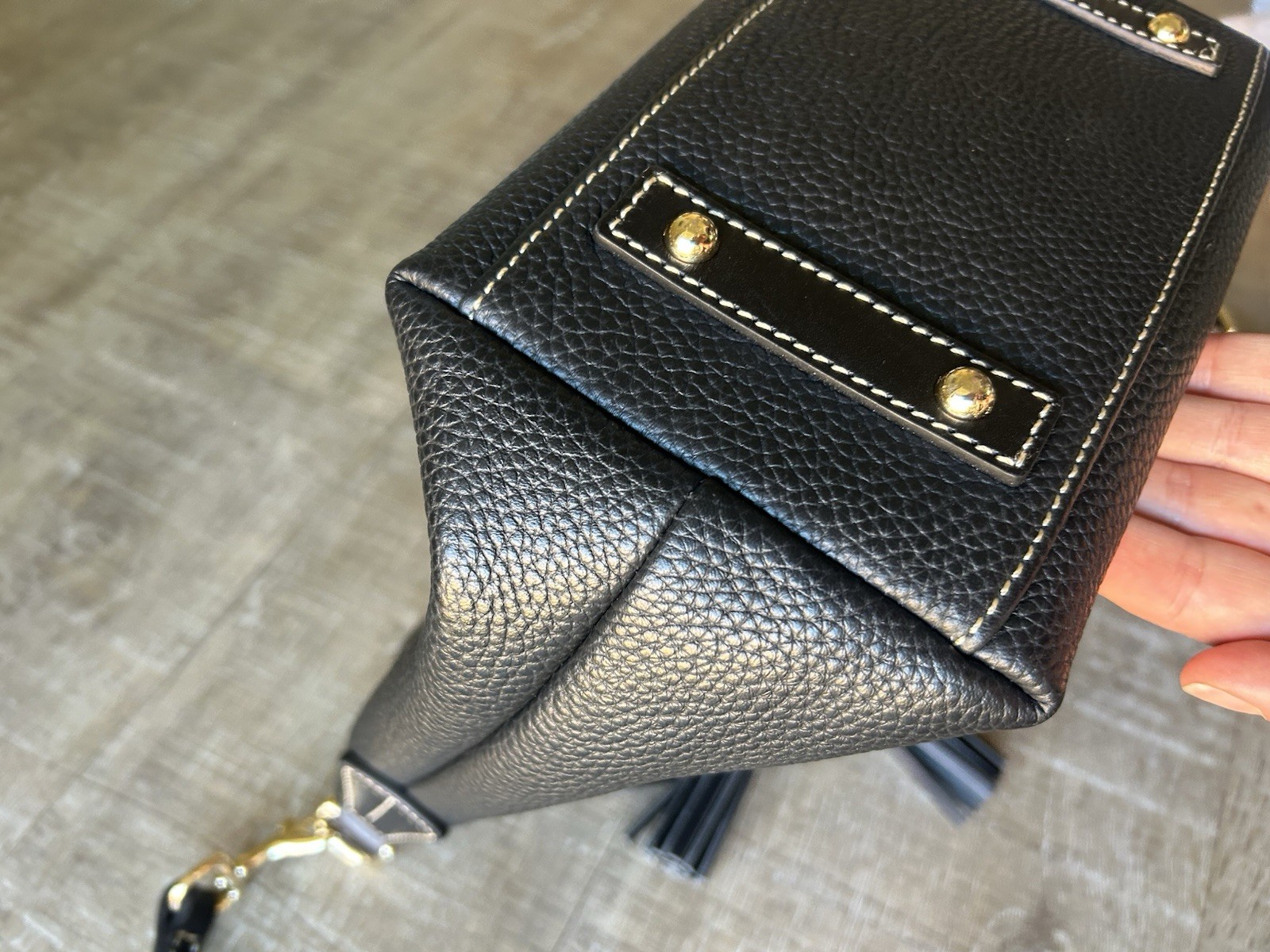 Dooney & Bourke Pebble Grain Leather Drawstring Bucket Bag Black Tassel
