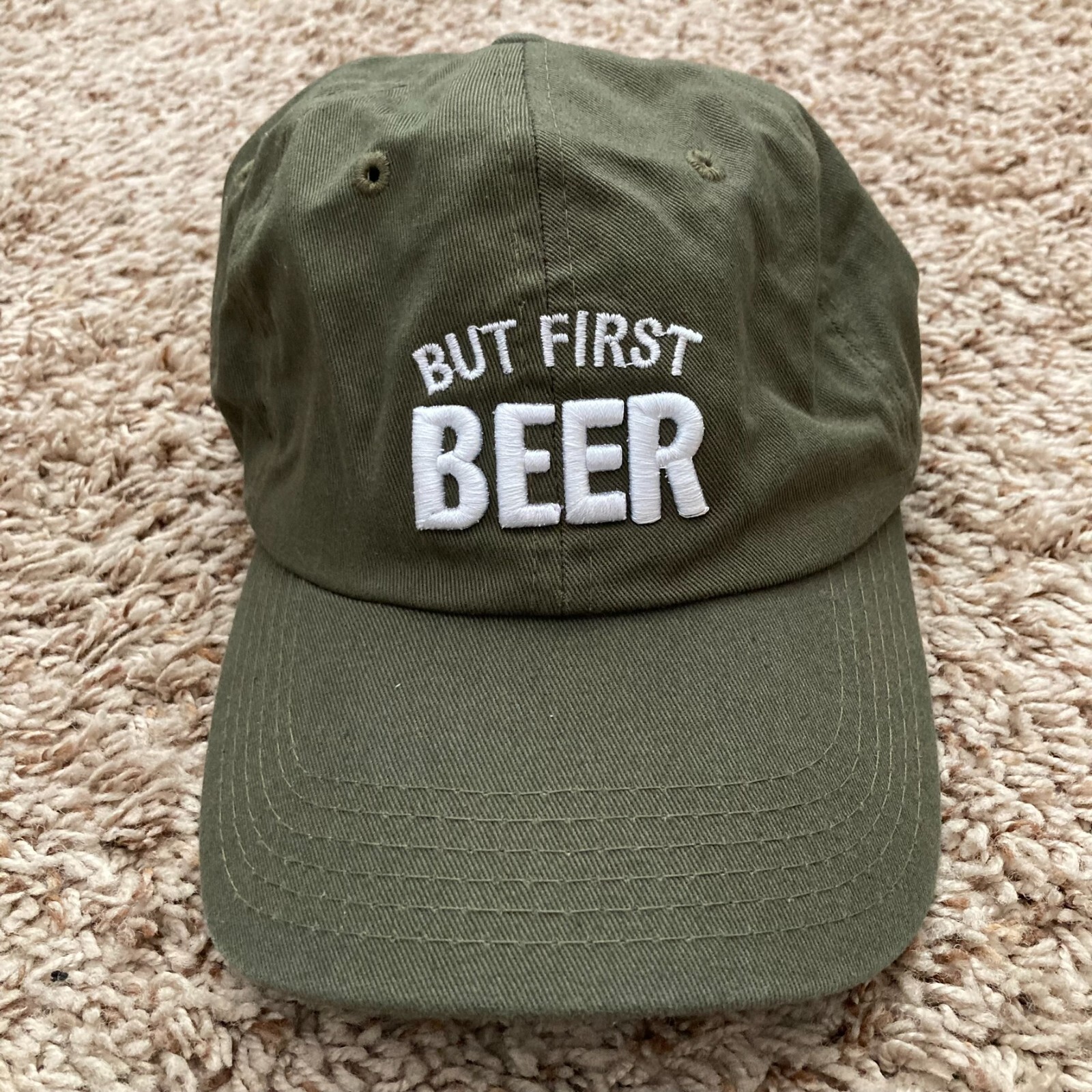 Top Level Dad Hat Unisex OS Olive Adjustable Baseball Hat 6-Panel Soft Top Beer
