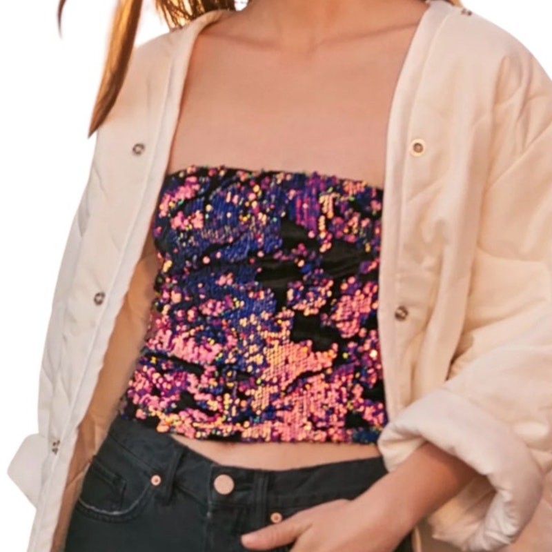 Urban Outfitters medium multicolor sequin velvet tube top TS 3289