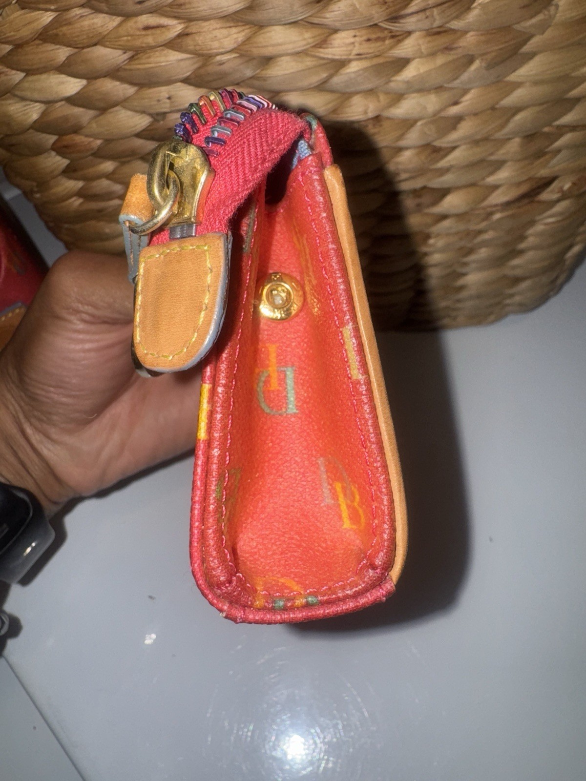 Dooney & Bourke Pink Multicolor DB Signature Tote Bag + Matching Zip Wallet Set