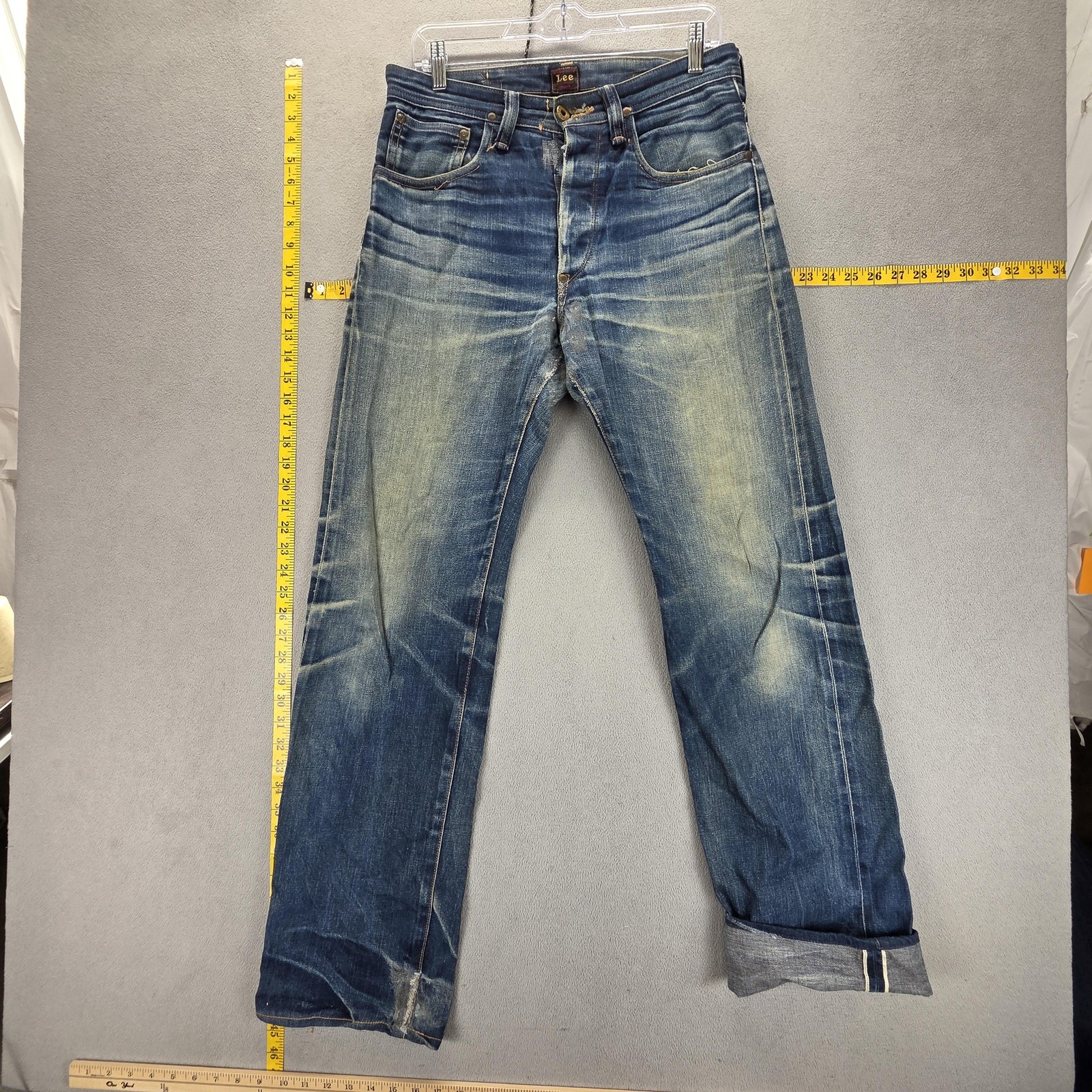 VTG Lee Jeans 28×34 Selvedge 1101 Made In Japan Whiskers Honeycomb Buckle Back