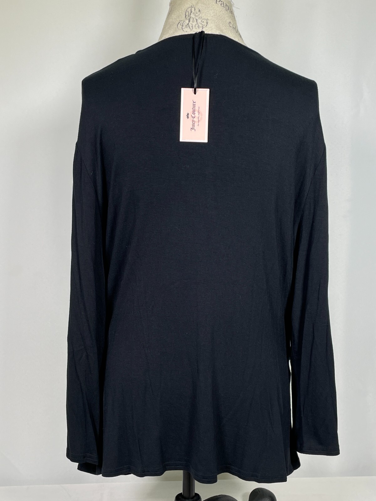 Juicy Couture 3/4 Sleeve Cross Front Pitch Black Top Women’s XXL NWT
