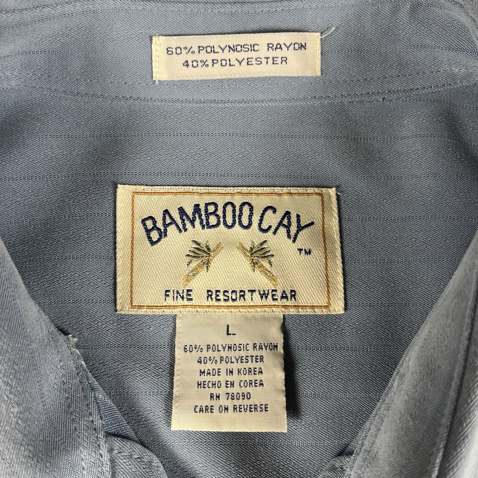 Bamboo Cay Men’s Shirtt With Palm Trees Embroidered – Blue/Cream. Large
