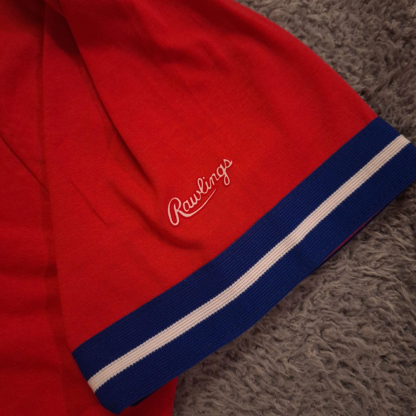 80s Rawlings Shirt Mens Large Red Ringer V Neck Raglan Short Sleeve Baseball