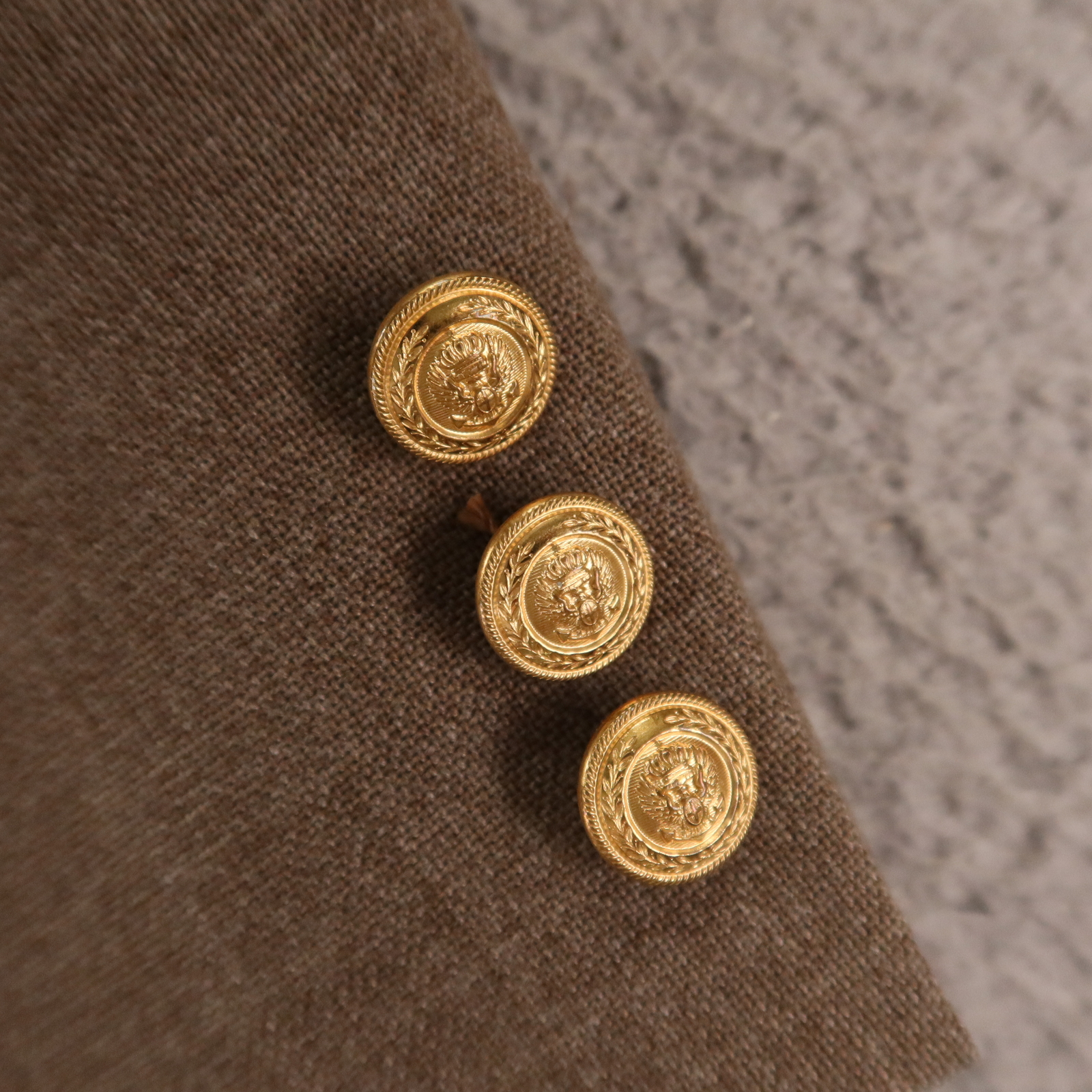 VTG Hopsack Jacket M Brown Polyester Wool Blazer Patch Pocket Crested Button 40R