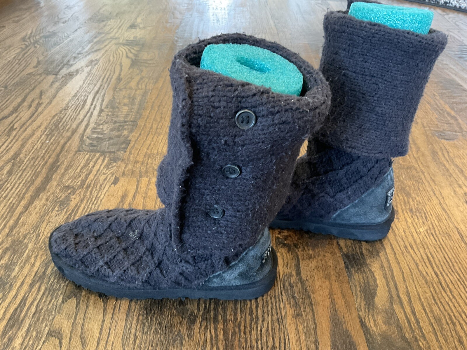 UGG Australia 3066 Lattice Cardy Knit Tall Boot Black Fabric Flat Women’s US 8