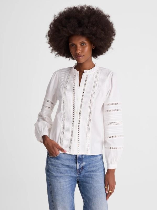 NWT Madewell Lace-Insert High-Neck Pintuck Top