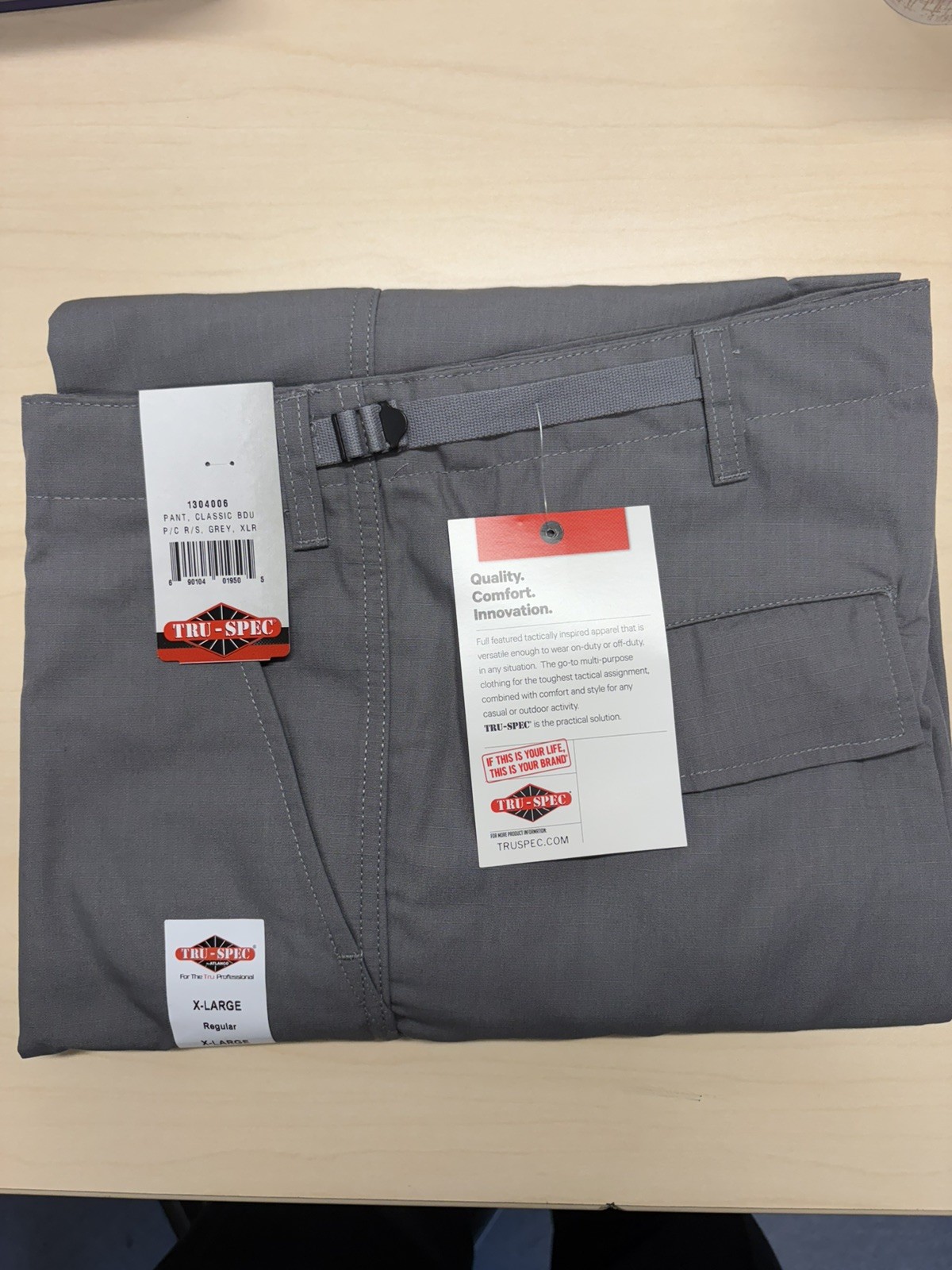 NEW X-LRG Pants TRU-SPEC MENS POLY COTTON RIPSTOP BDU PANTS GREY XL-Extra Large
