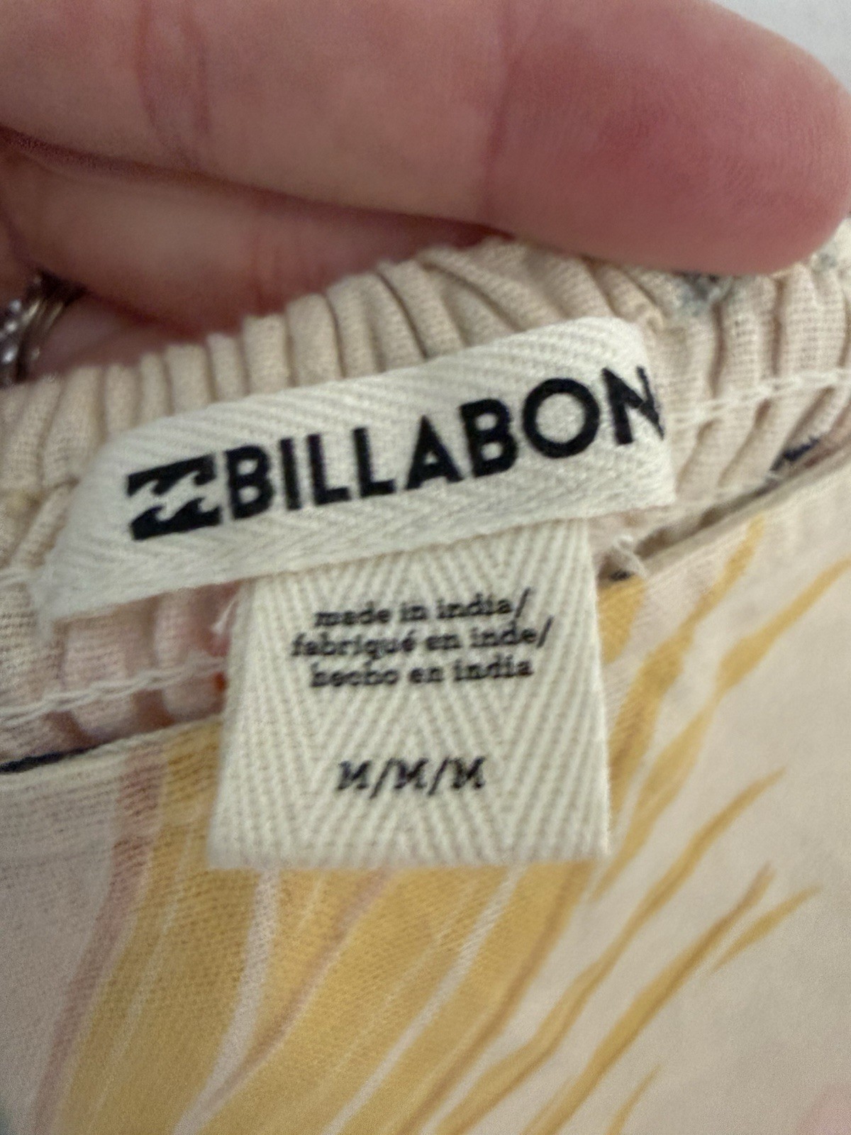 Billabong Ivory/Pink/Yellow Floral Wrap Mini Dress Square Neck Tie Waist M
