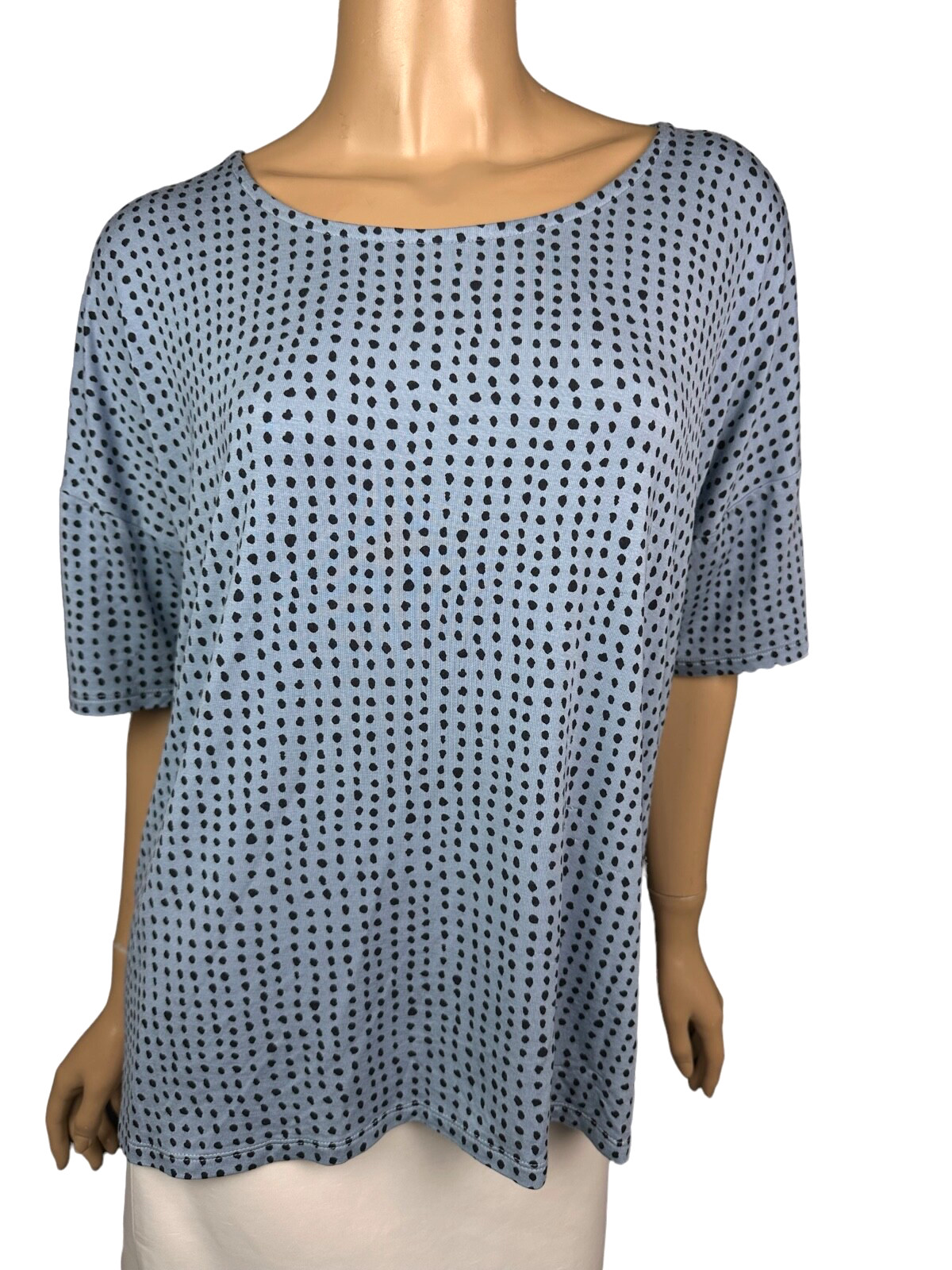 Donna Karan Sleepwear Top Sz M Pullover Blue w Black Dots Short Sleeve Modal Bl
