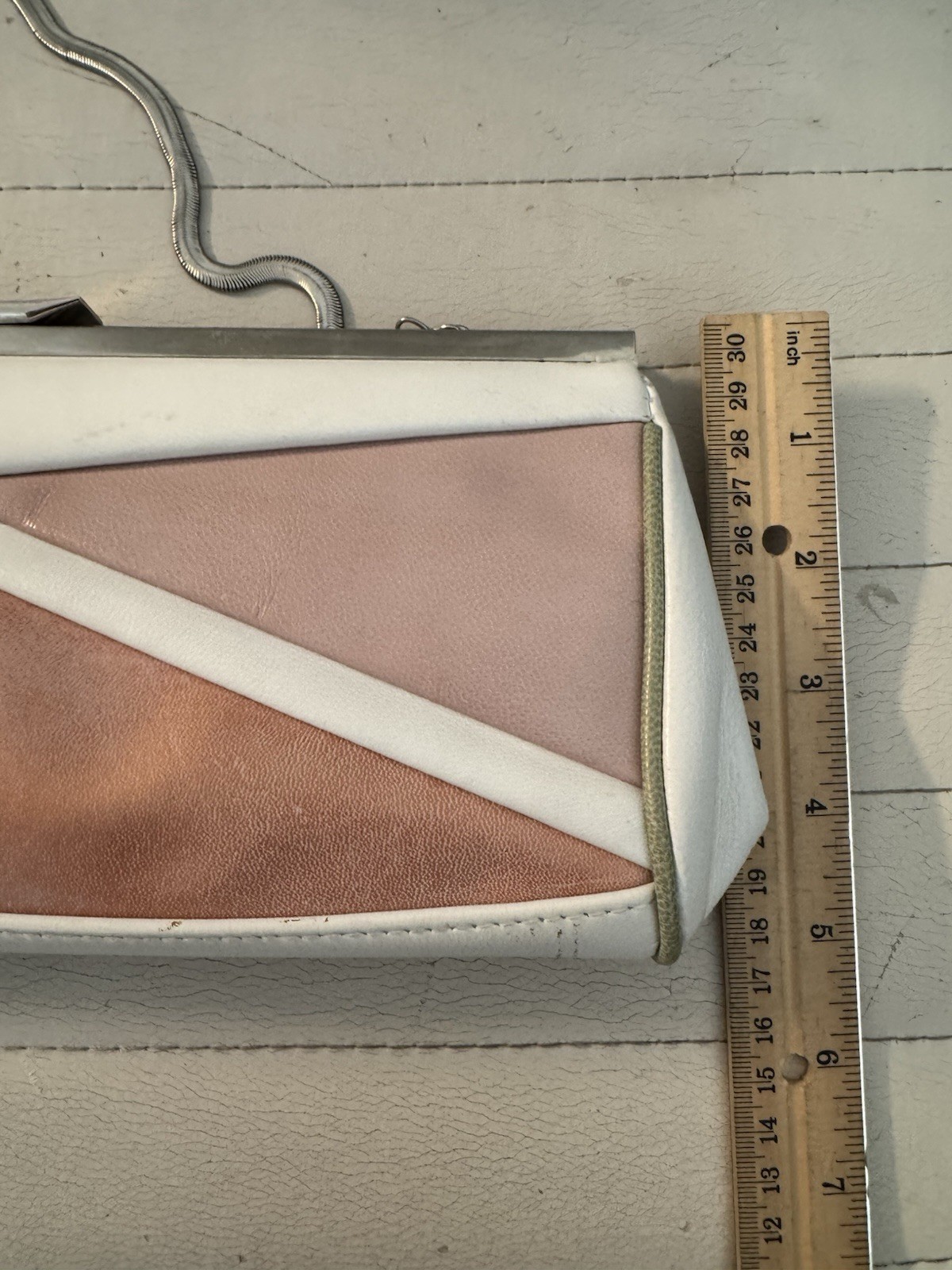 Colorblock Clutch Bag Clasp Closure Detachable Silver Chain Strap Inner Pockets