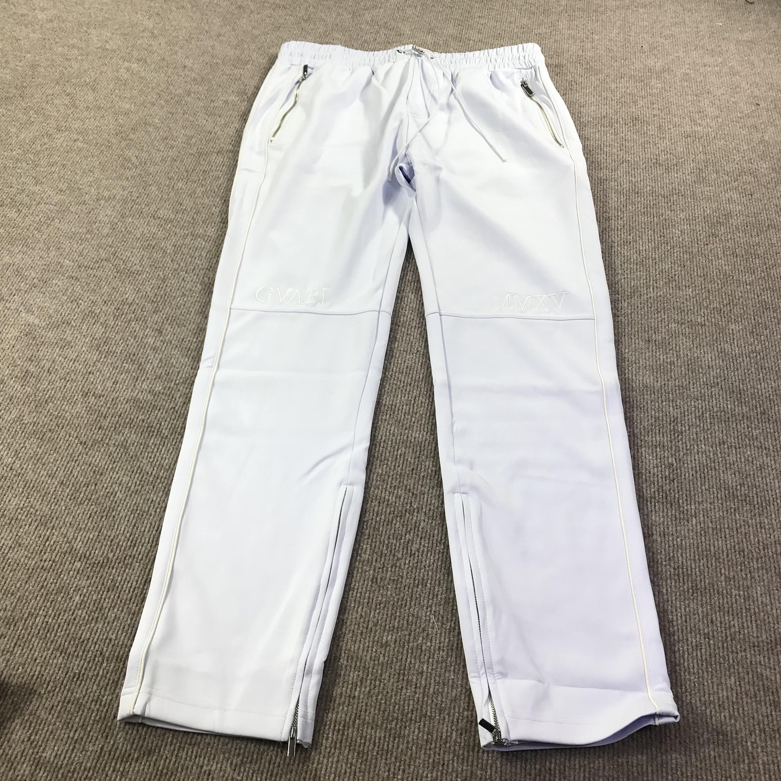 GVAPI Pants Mens 40 White Straight Leg Drawstring Zip Pockets Limited Edition