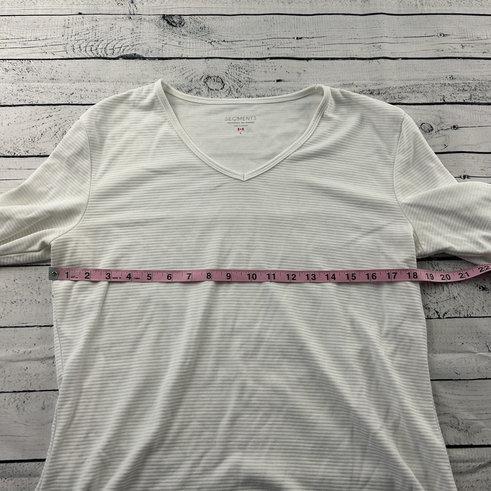 Seg’Ments Modal Polyester 3/4 Sleeve Ribbed V Neck Top Women’s Large White